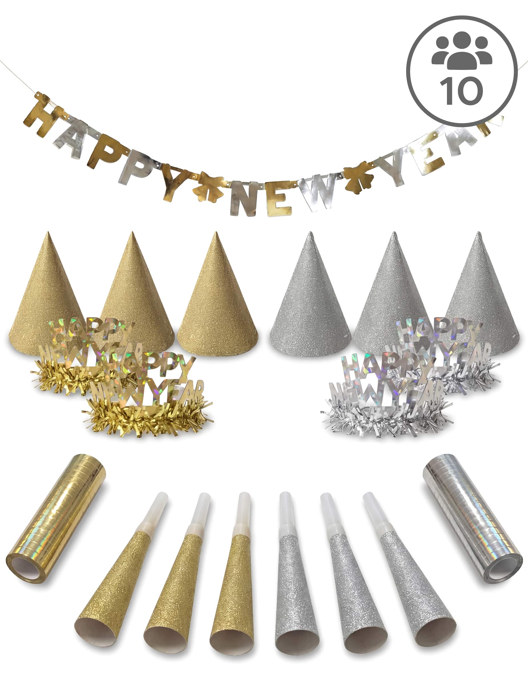 Silvester Kotillon-Set für 6 Personen gold und silber