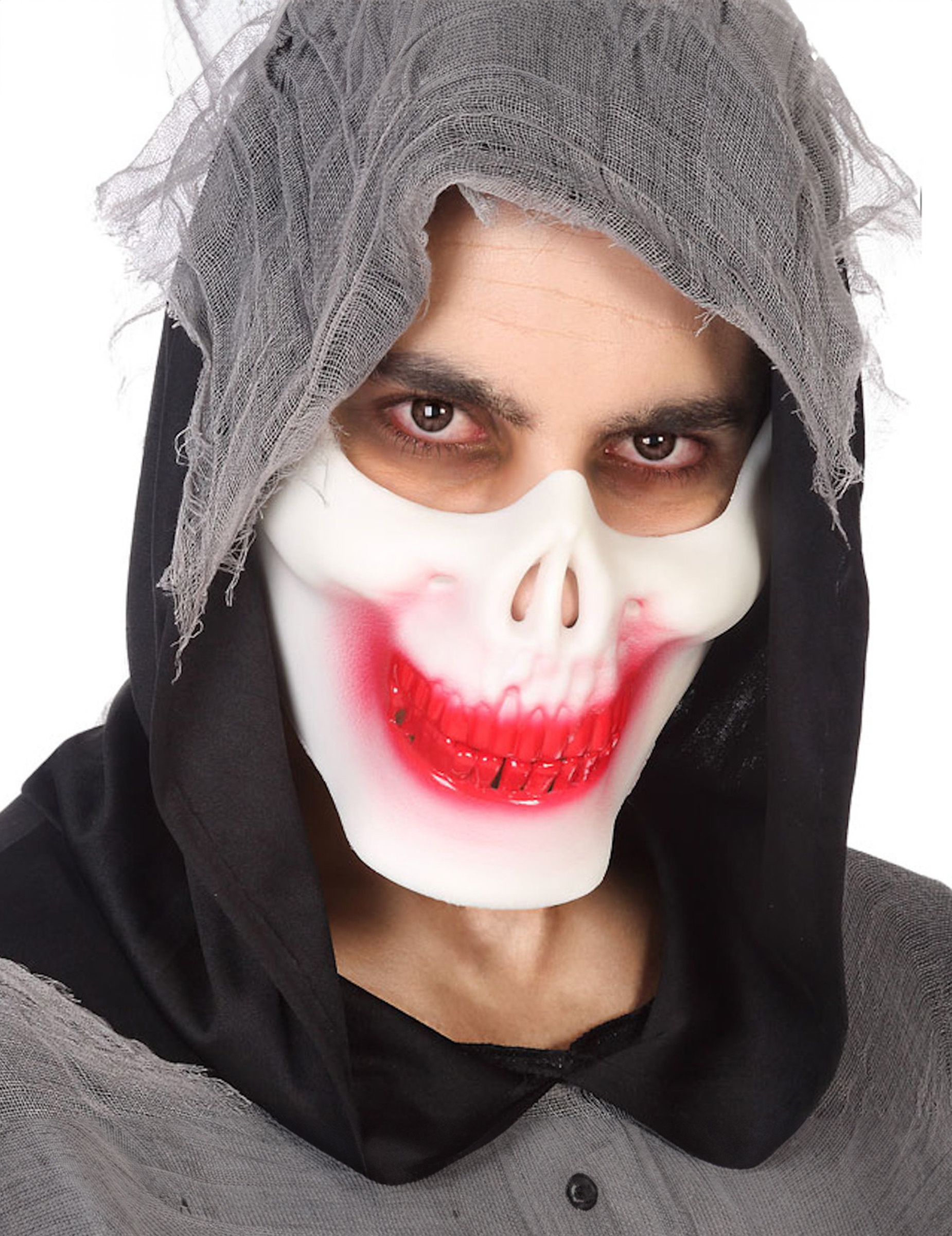 Skelett-Halbmaske Halloween-Maske rot-weiss