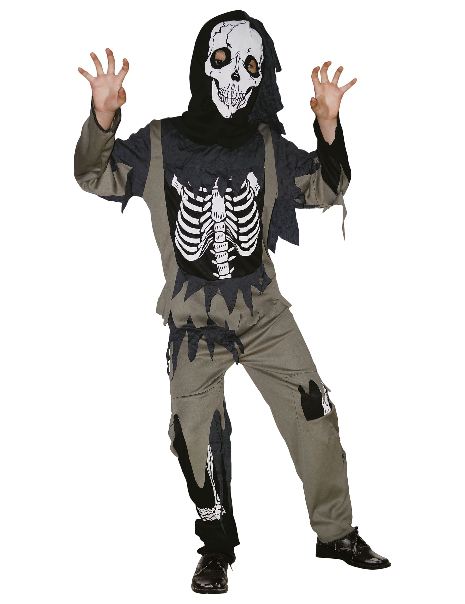 Skelett-Kostüm für Kinder Halloweenkostüm schwarz-oliv