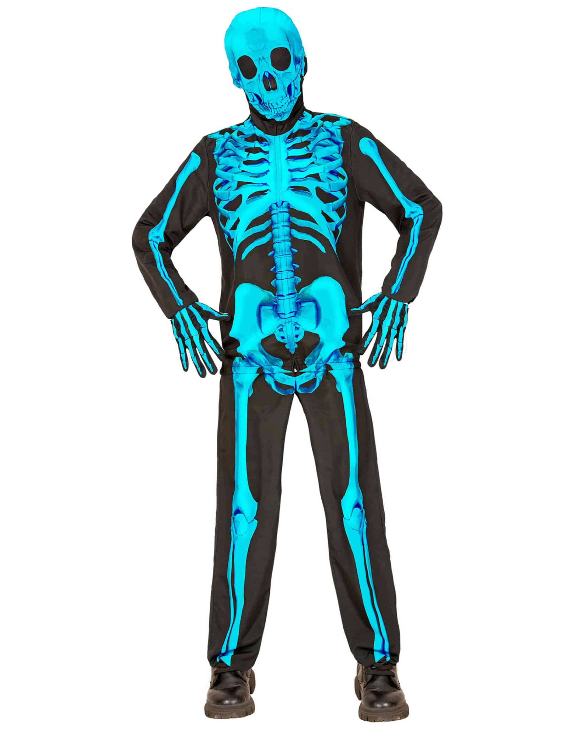 Skelett Kostüm für Kinder Neonblau Halloween