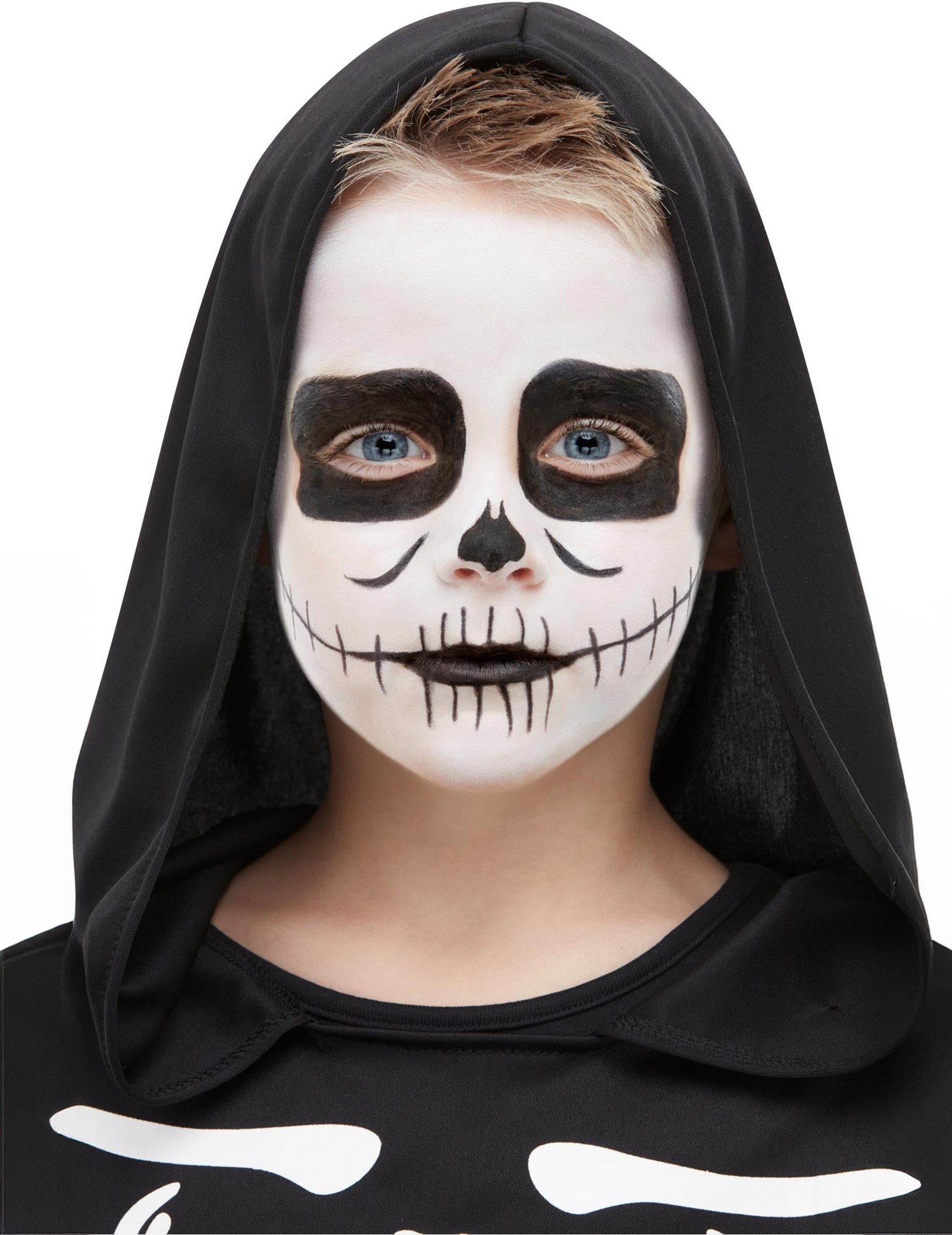 Skelett-Make-up für Kinder Halloween-Schminke schwarz-weiss