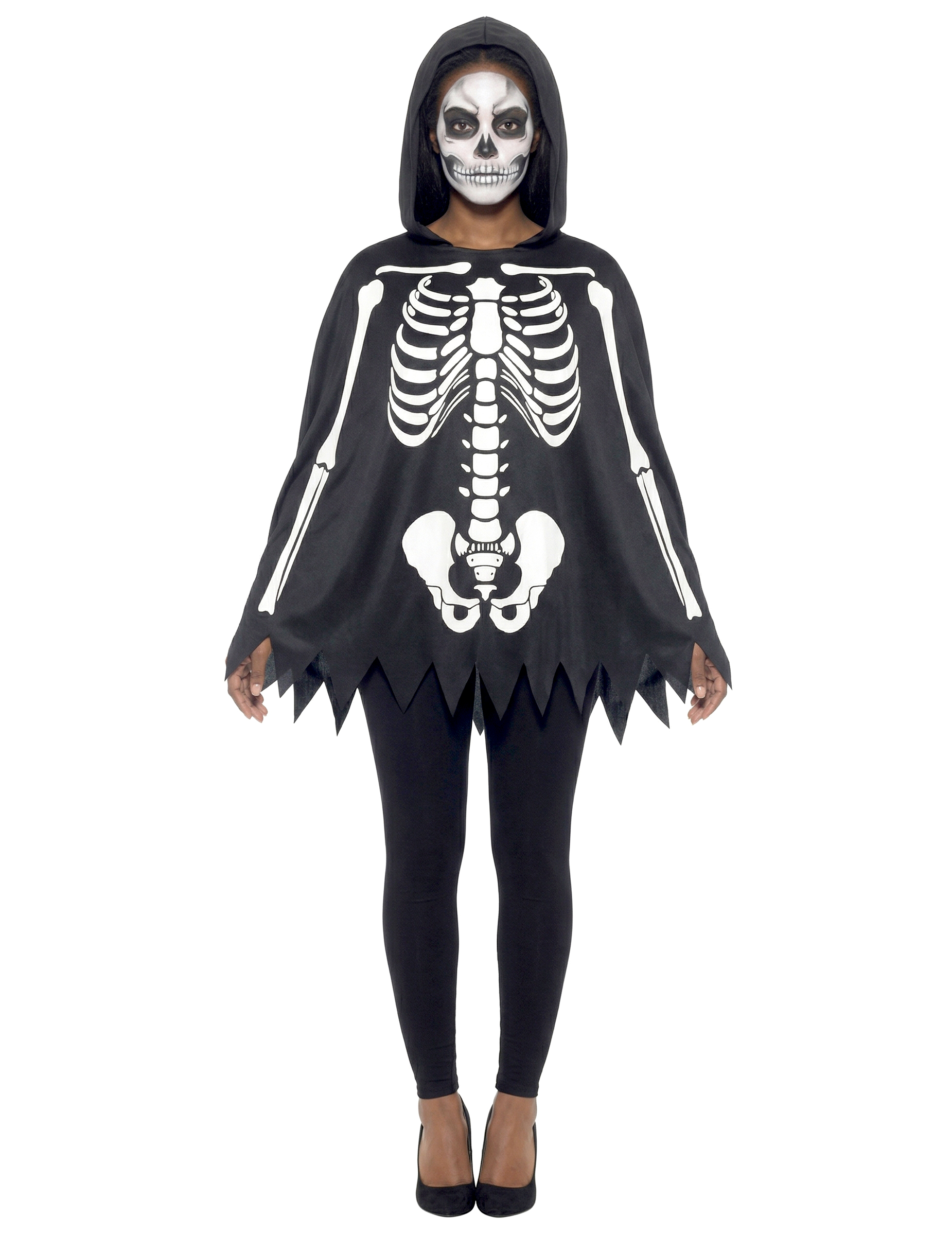 Skelett-Poncho Kostümaccessoire Halloween Día de los Muertos schwarz-weiss