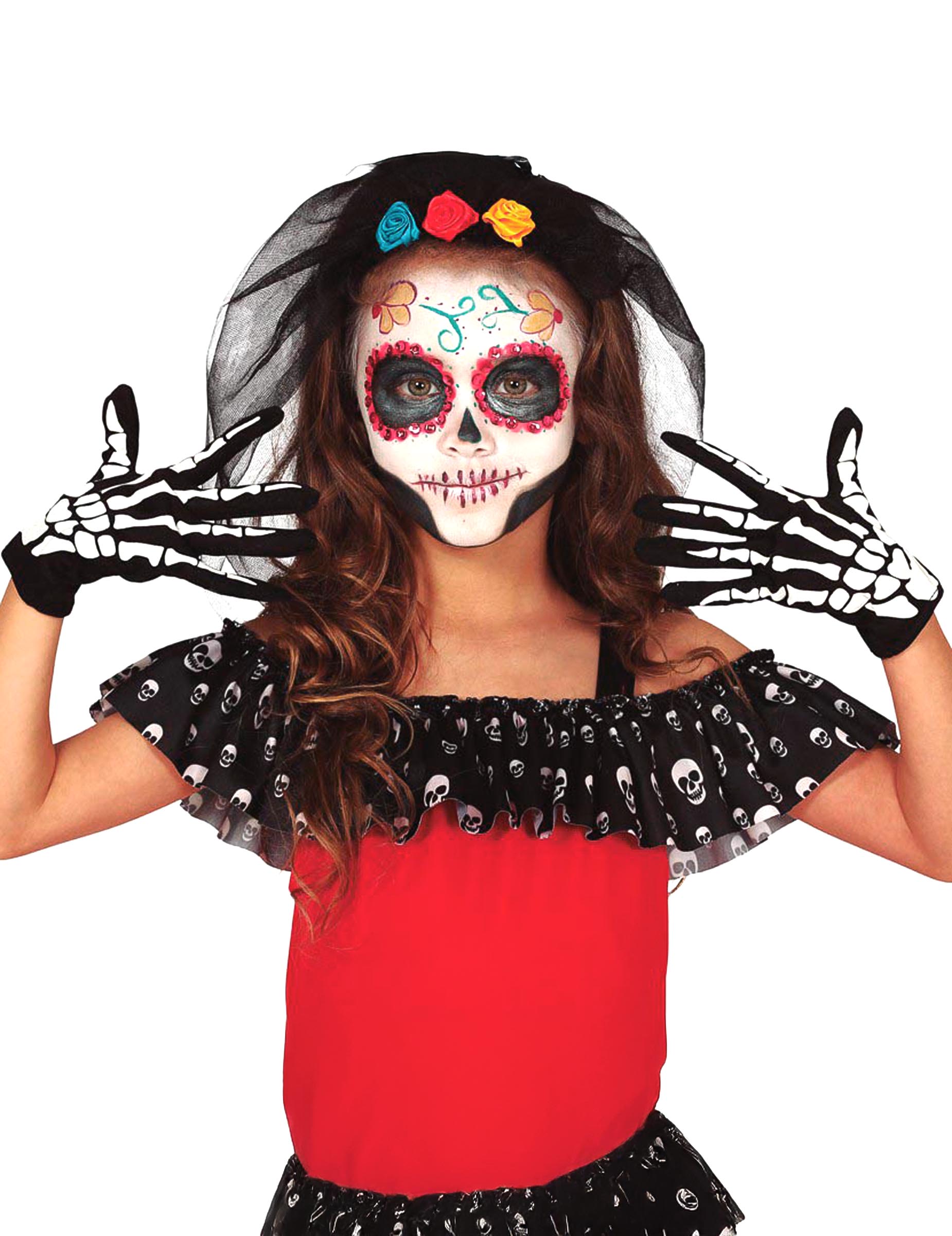 Skeletthandschuhe für Kinder schwarz-weiß