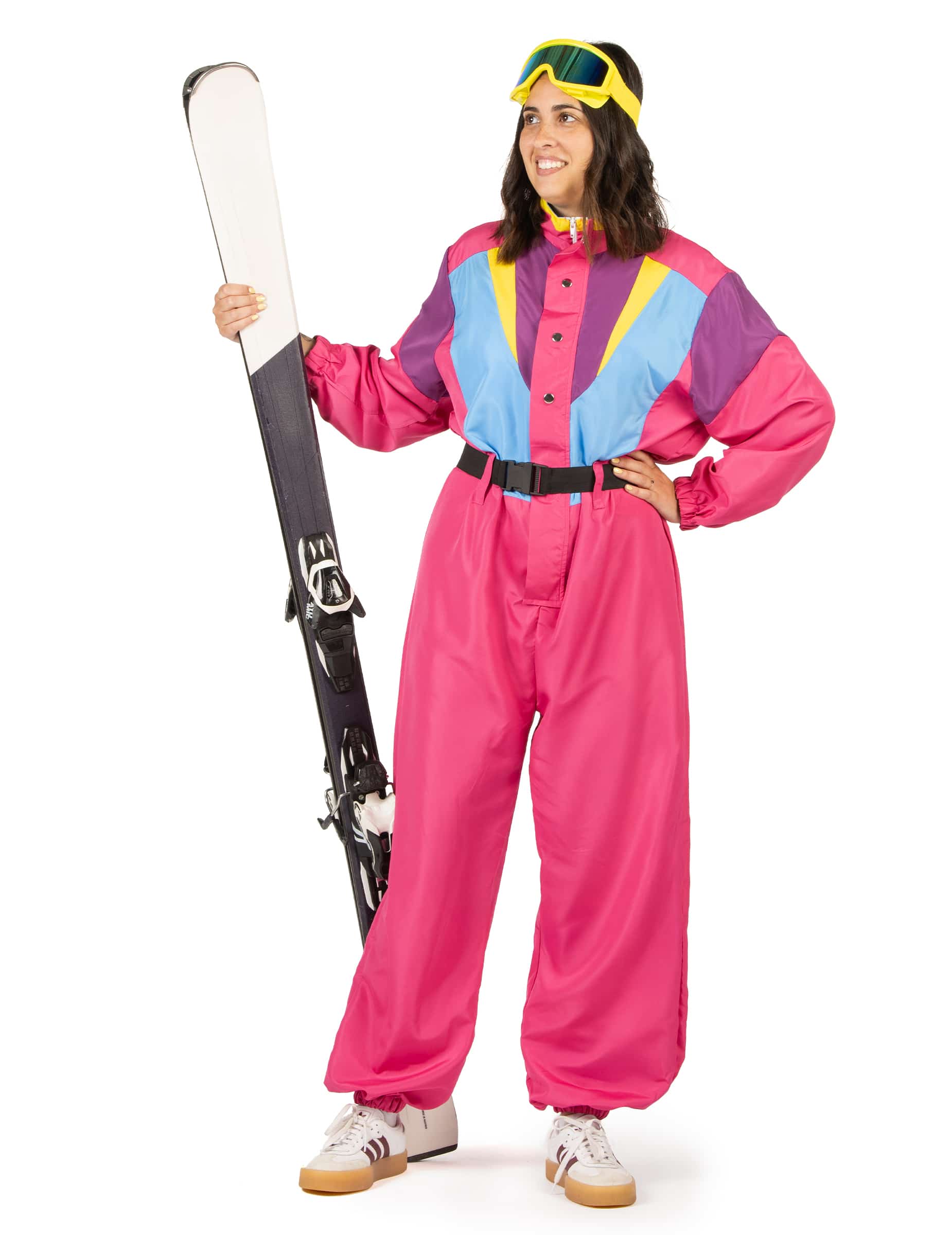Skianzug Vintage Damen Overall mit Gürtel pink-blau