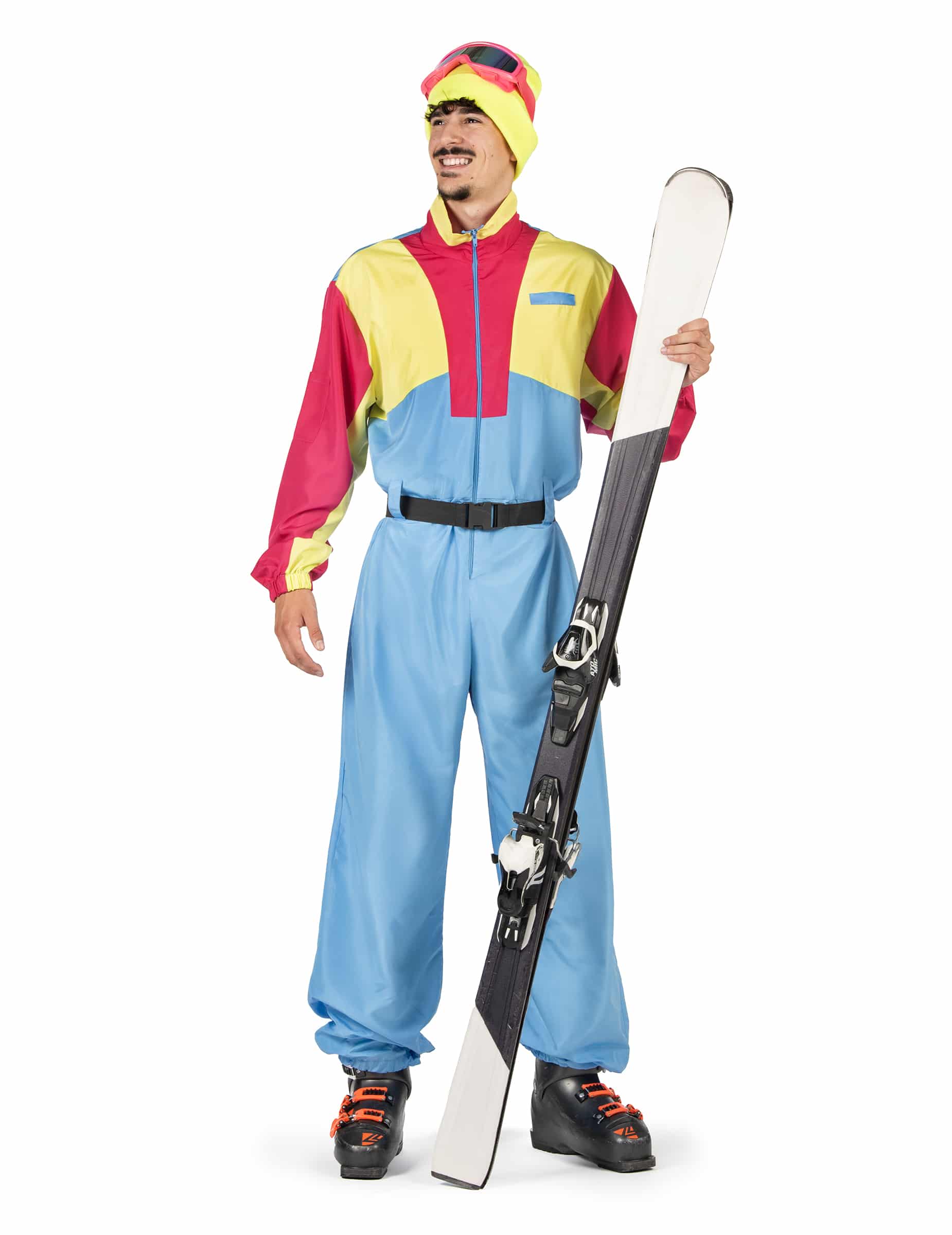 Skianzug für Herren Vintage Retro Stil hellblau gelb rot