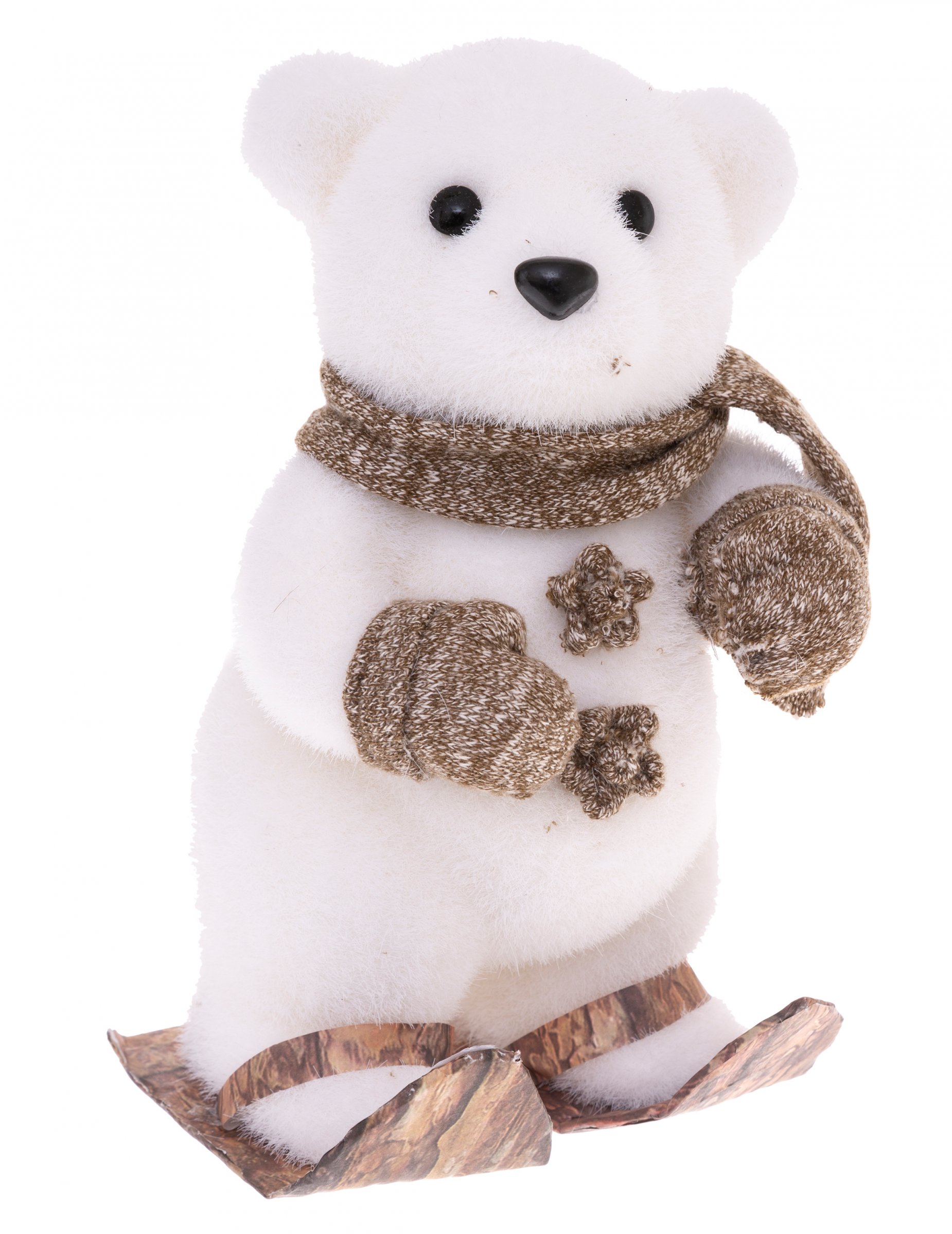 Skifahrender Eisbär Weihnachts-Dekofigur weiß-braun 23 cm