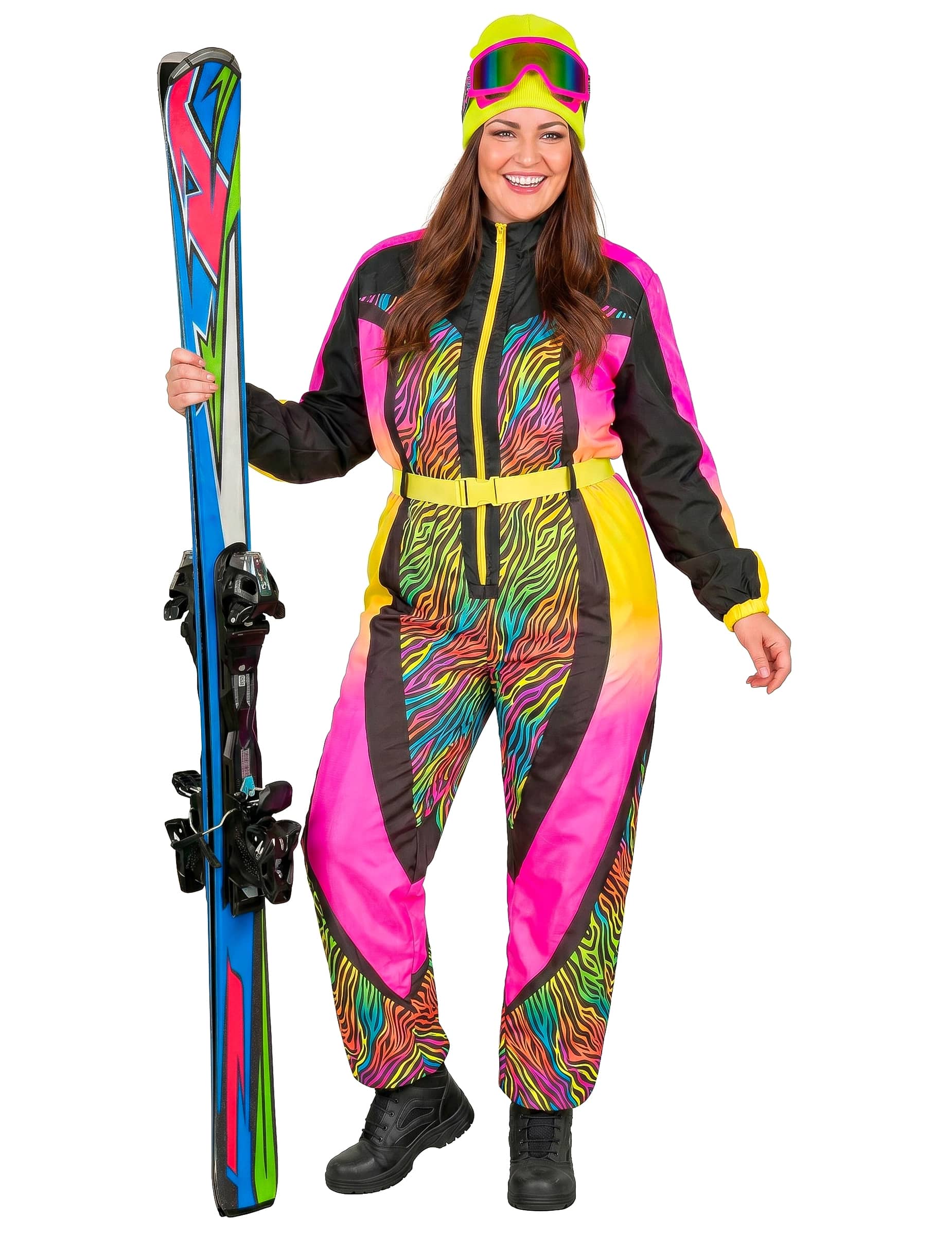 Skifahrer Kostüm Übergröße Zebra multicolor Erwachsene