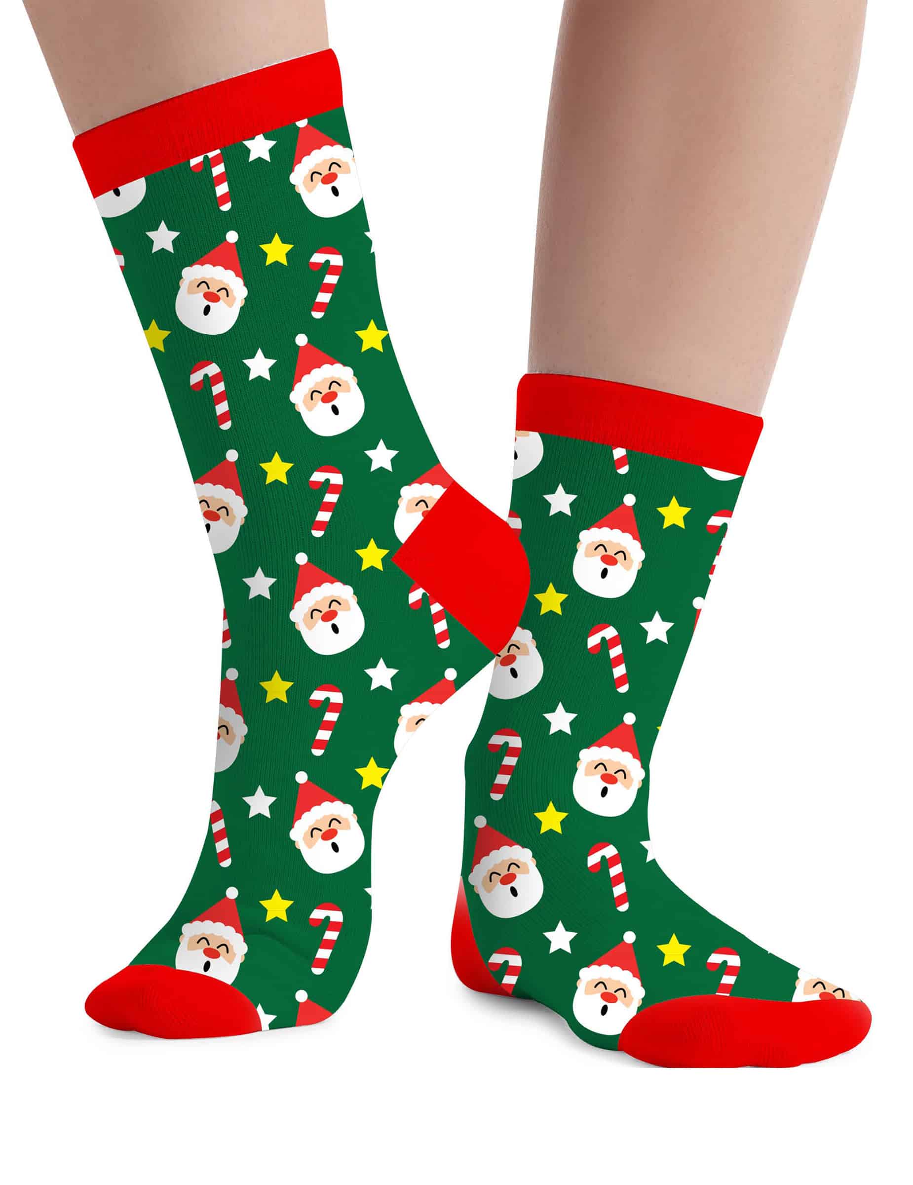 Socken mit Weihnachtsmann Motiv für Erwachsene Grün