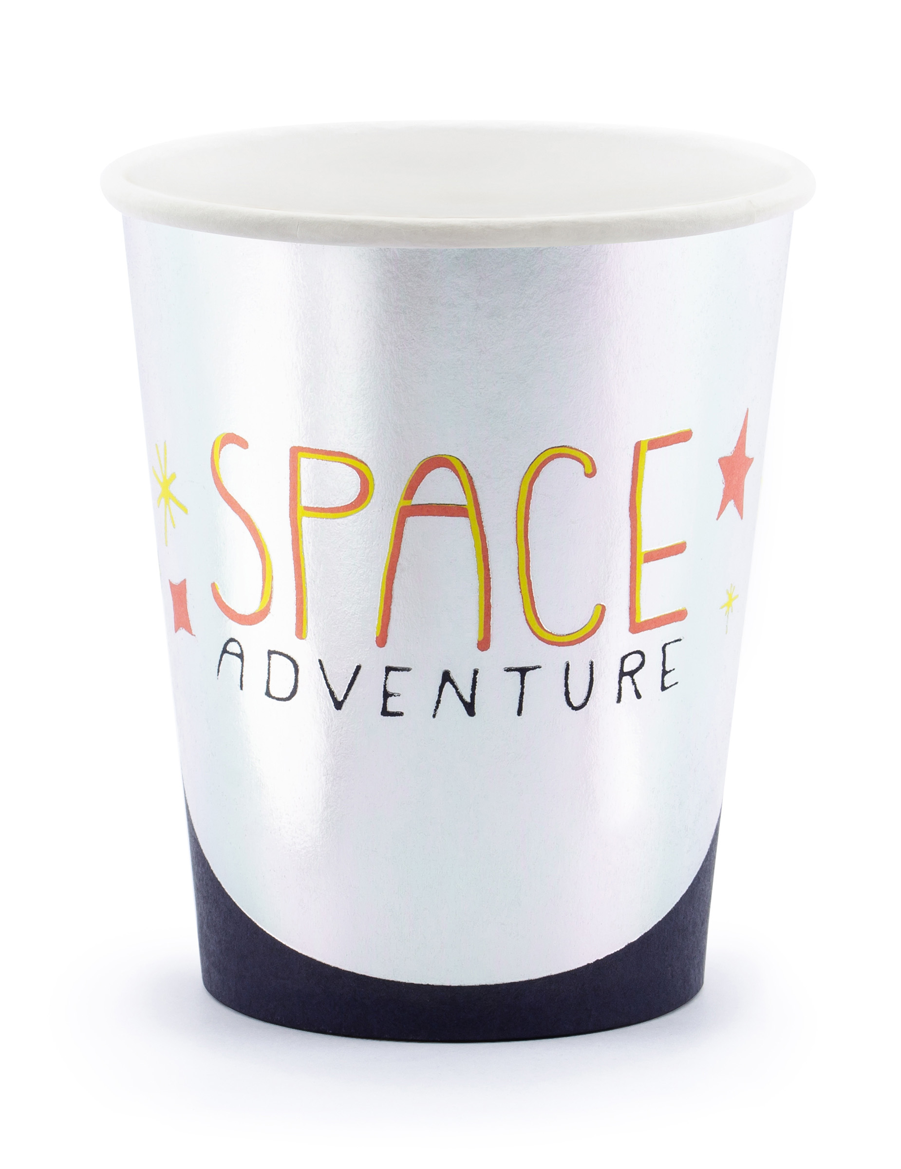 Space Adventure Pappbecher 6 Stück silber-schwarz-orange 200 ml