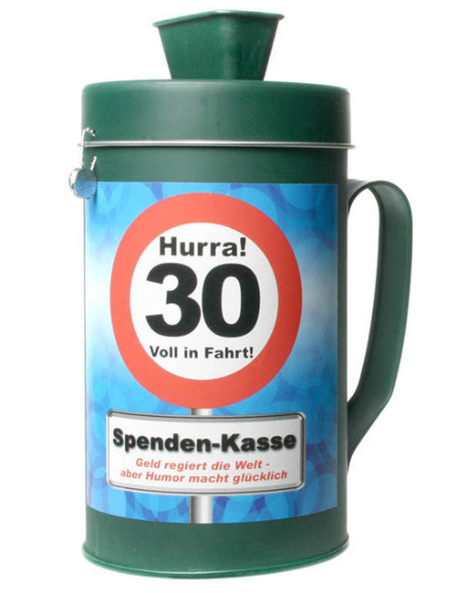 Spendenkasse 30. Geburtstag Geschenkidee grün-bunt 19x9