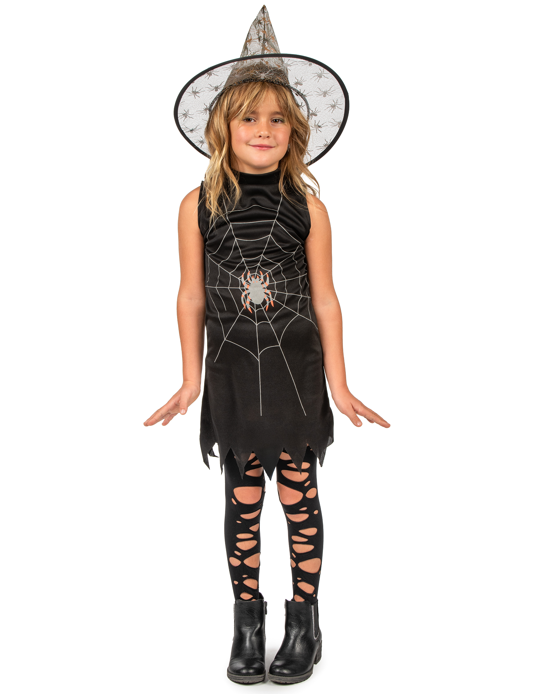 Spinnen-Hexen-Kostüm für Mädchen Halloweenkostüm schwarz-weiss