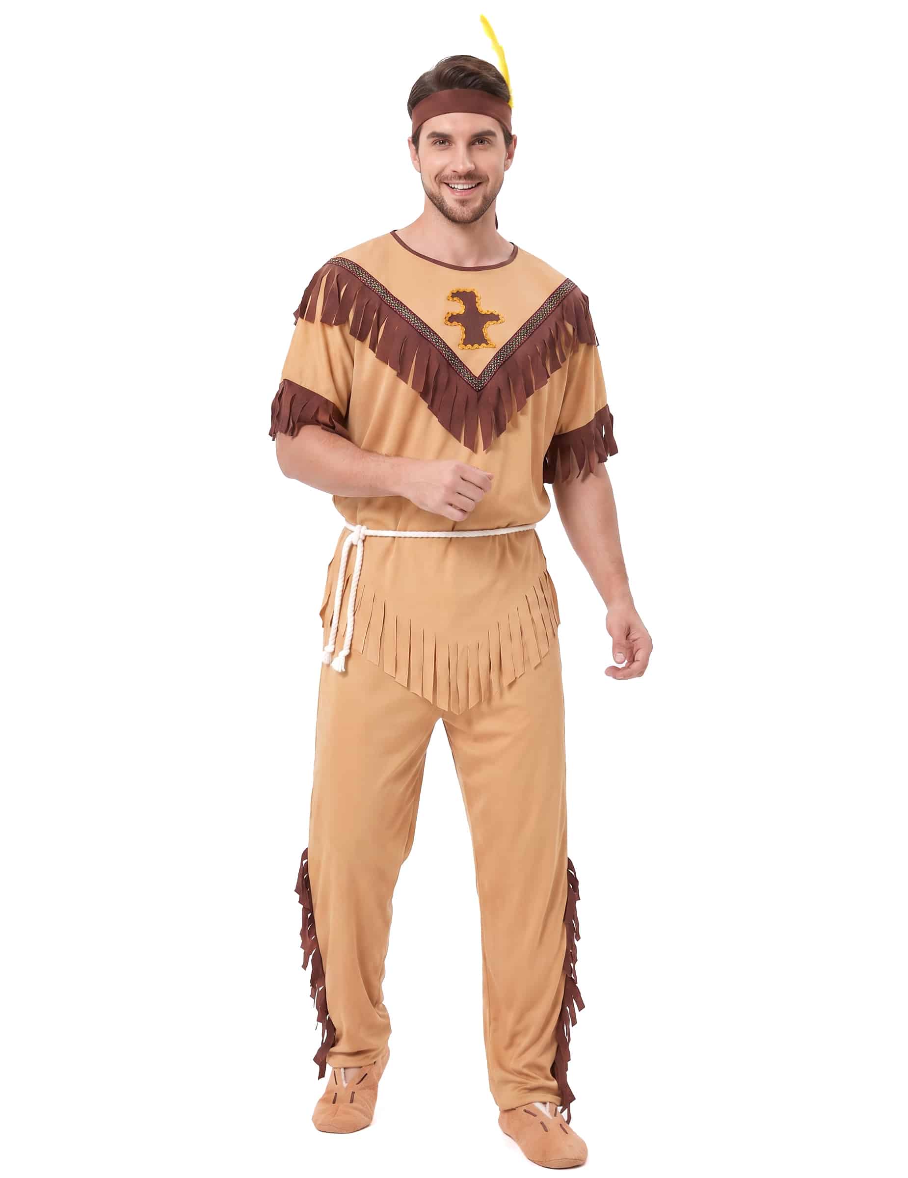 Stammeskrieger Indianer-Herrenkostüm beige-braun