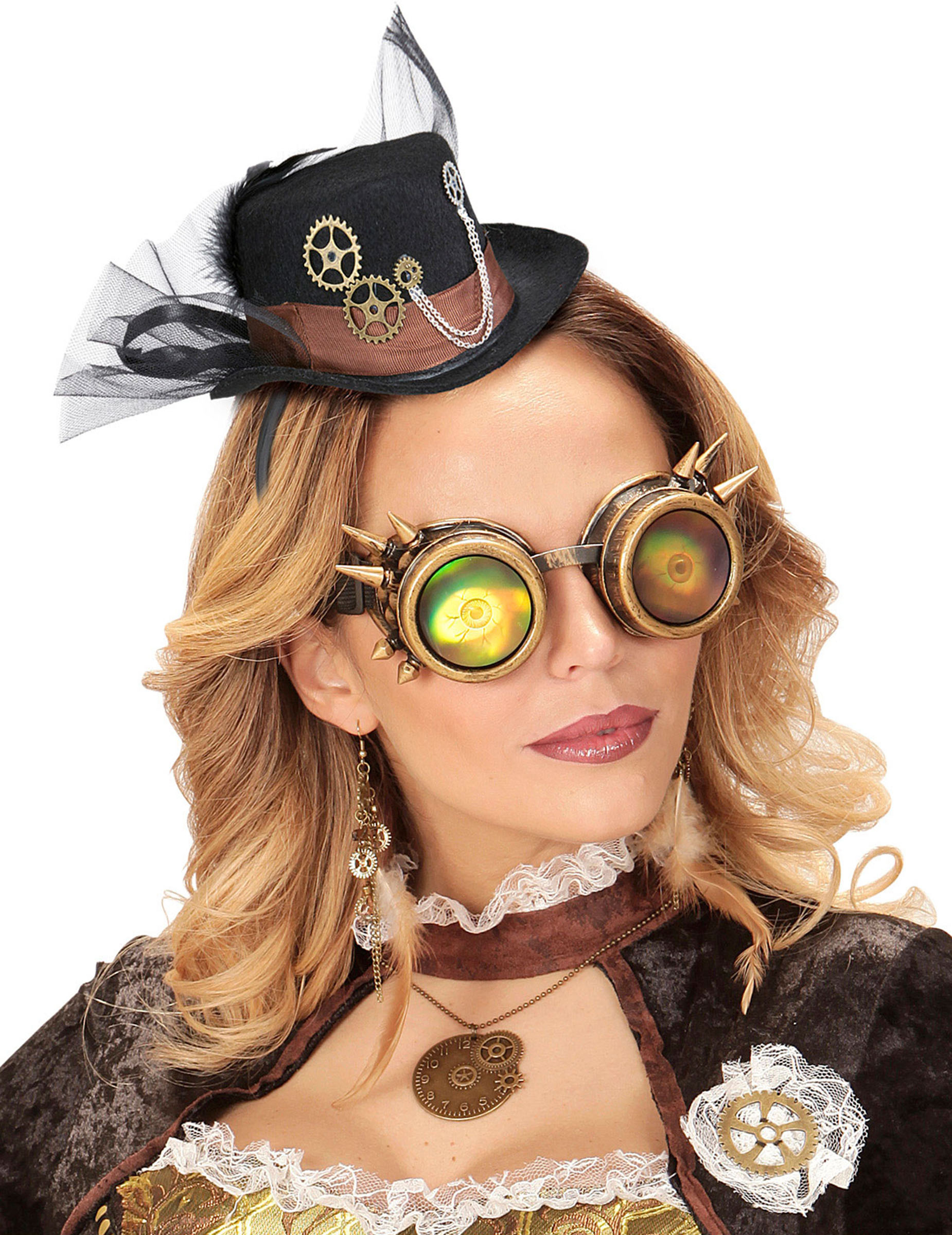 Steampunk-Hut mit Schleier für Erwachsene schwarz