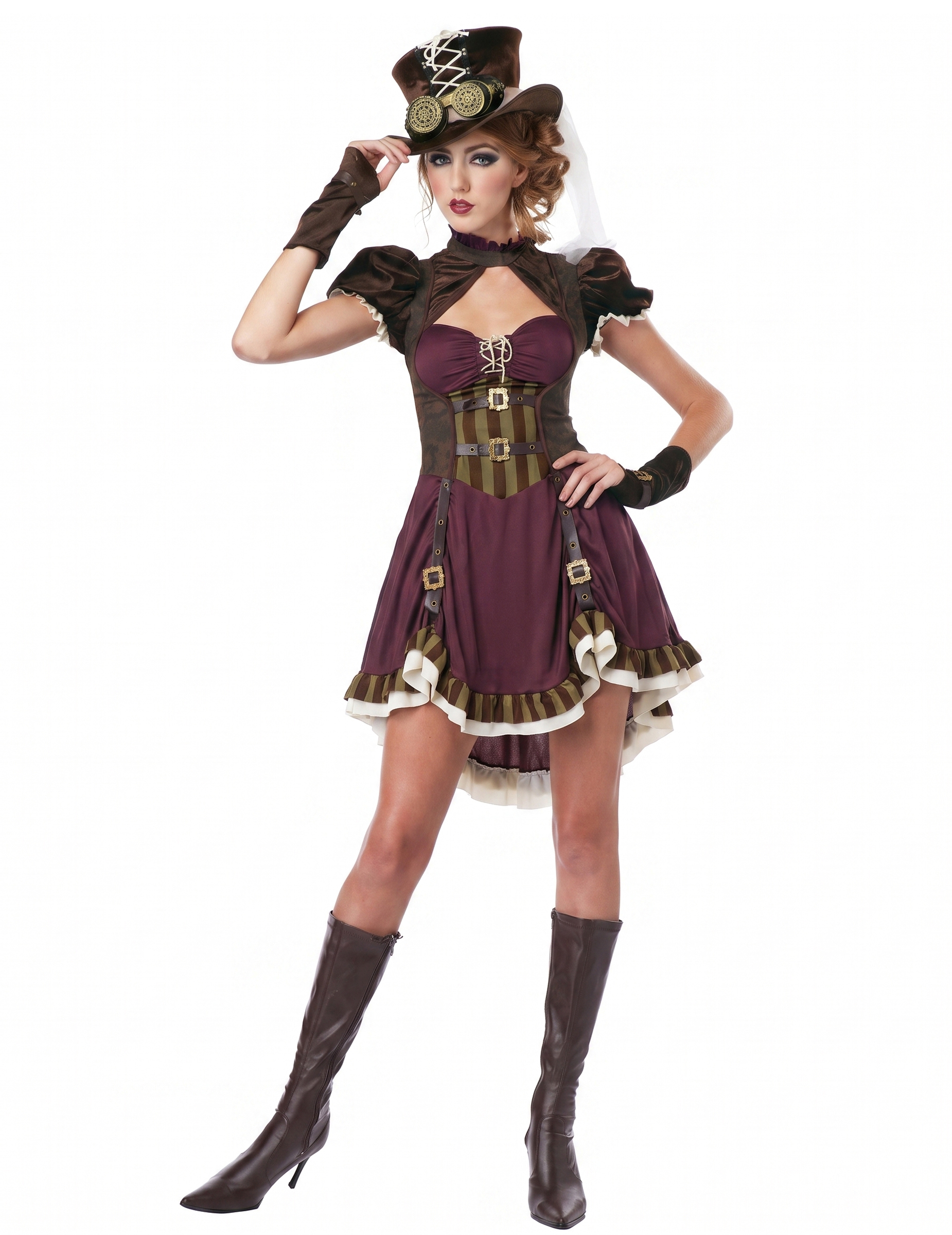 Steampunk Lady Damenkostüm rot-braun-gold