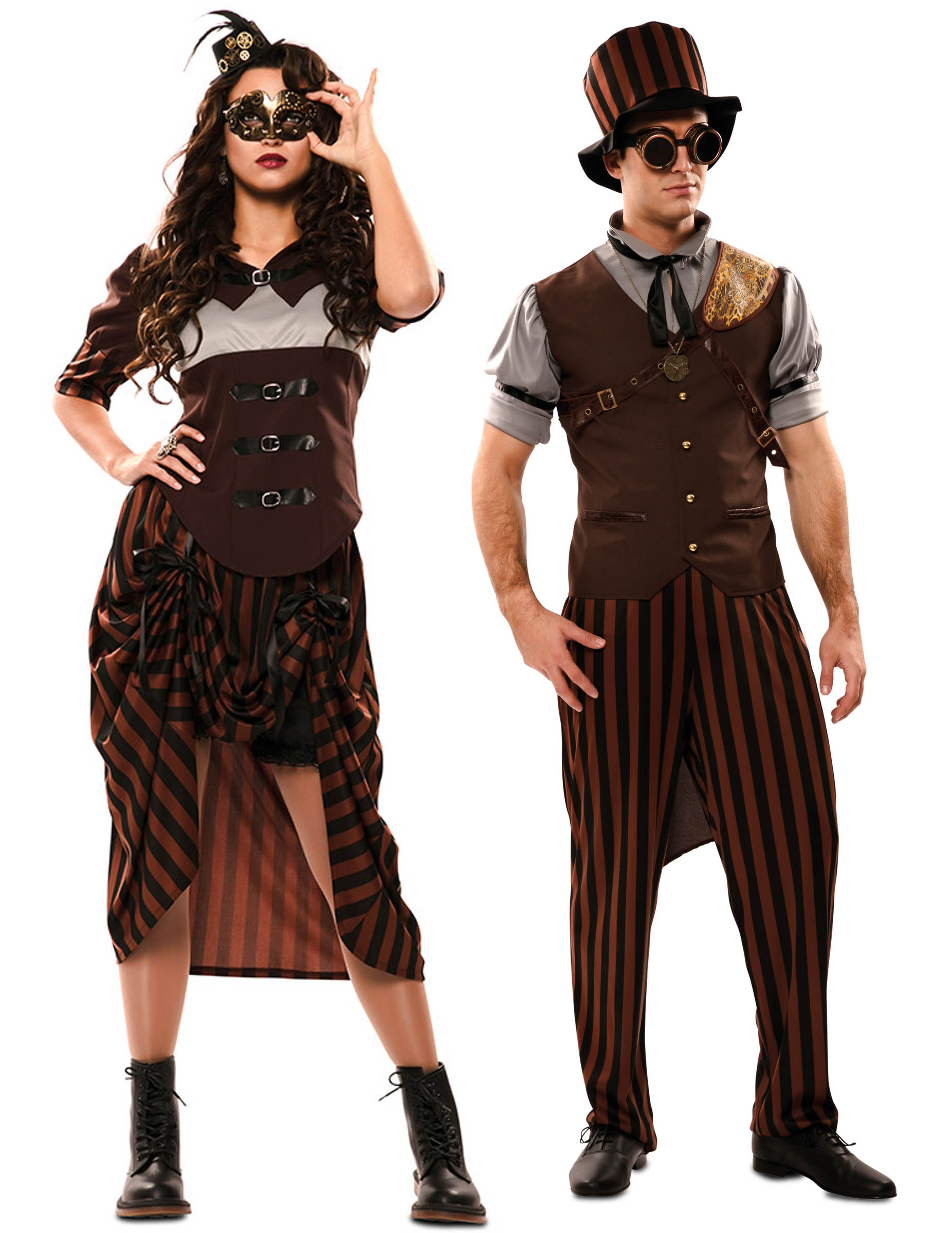 Steampunk-Piloten Paarkostüm für Erwachsene braun-schwarz