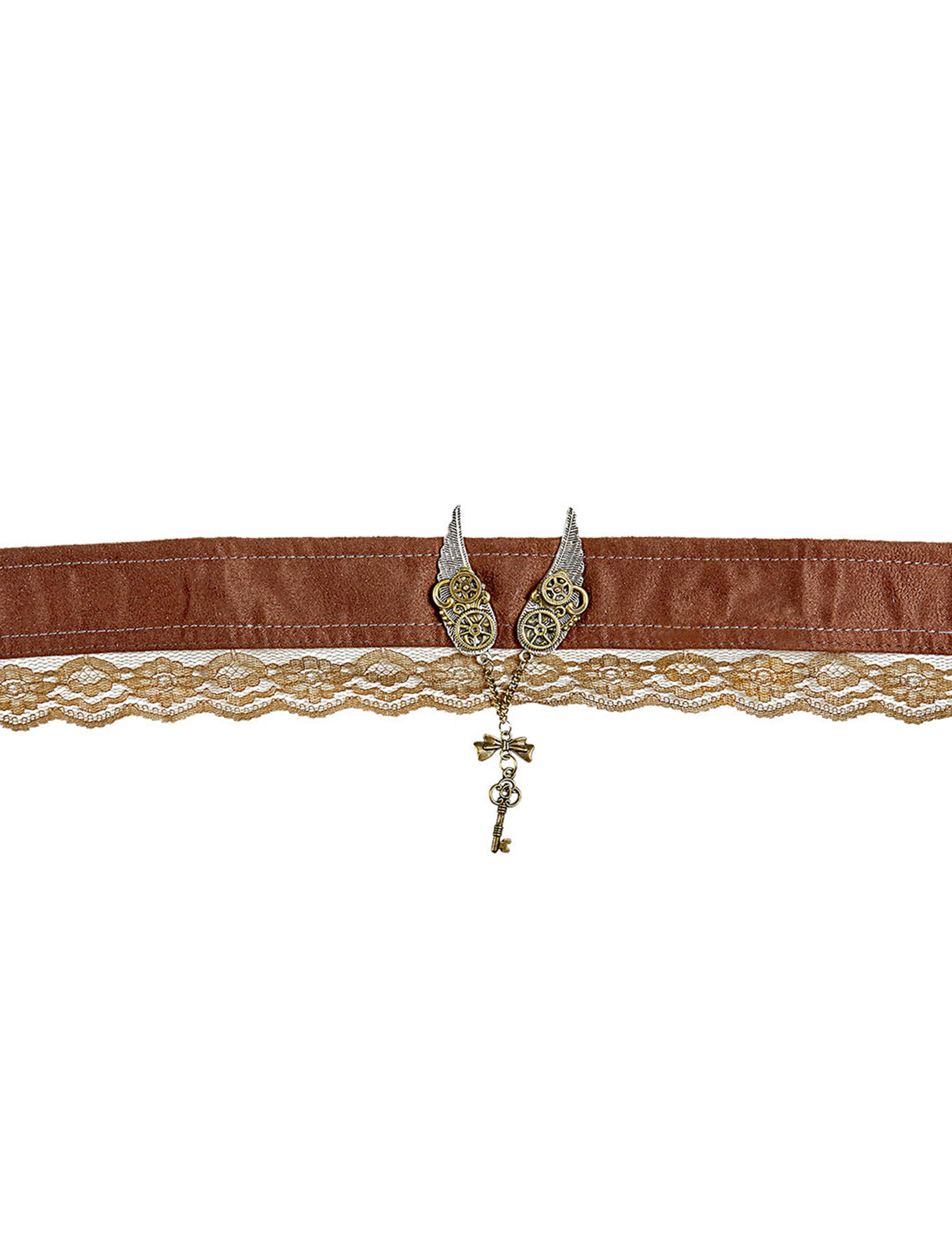 Steampunk-Schmuck Halsband mit Flügeln und Zahnrädern braun-gold
