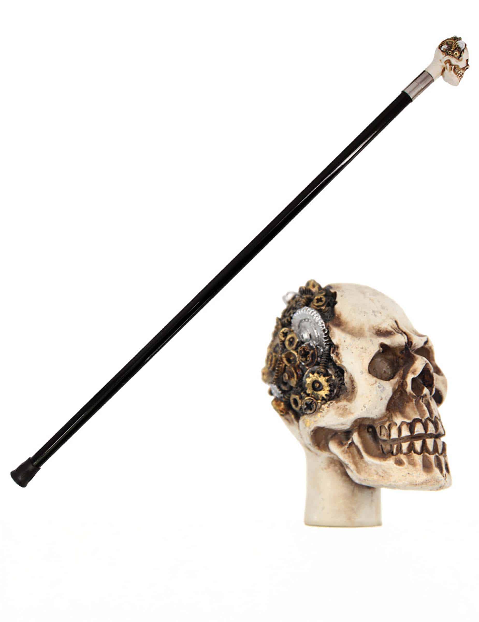 Steampunk Spazierstock mit Totenkopf Knauf 93cm Metall