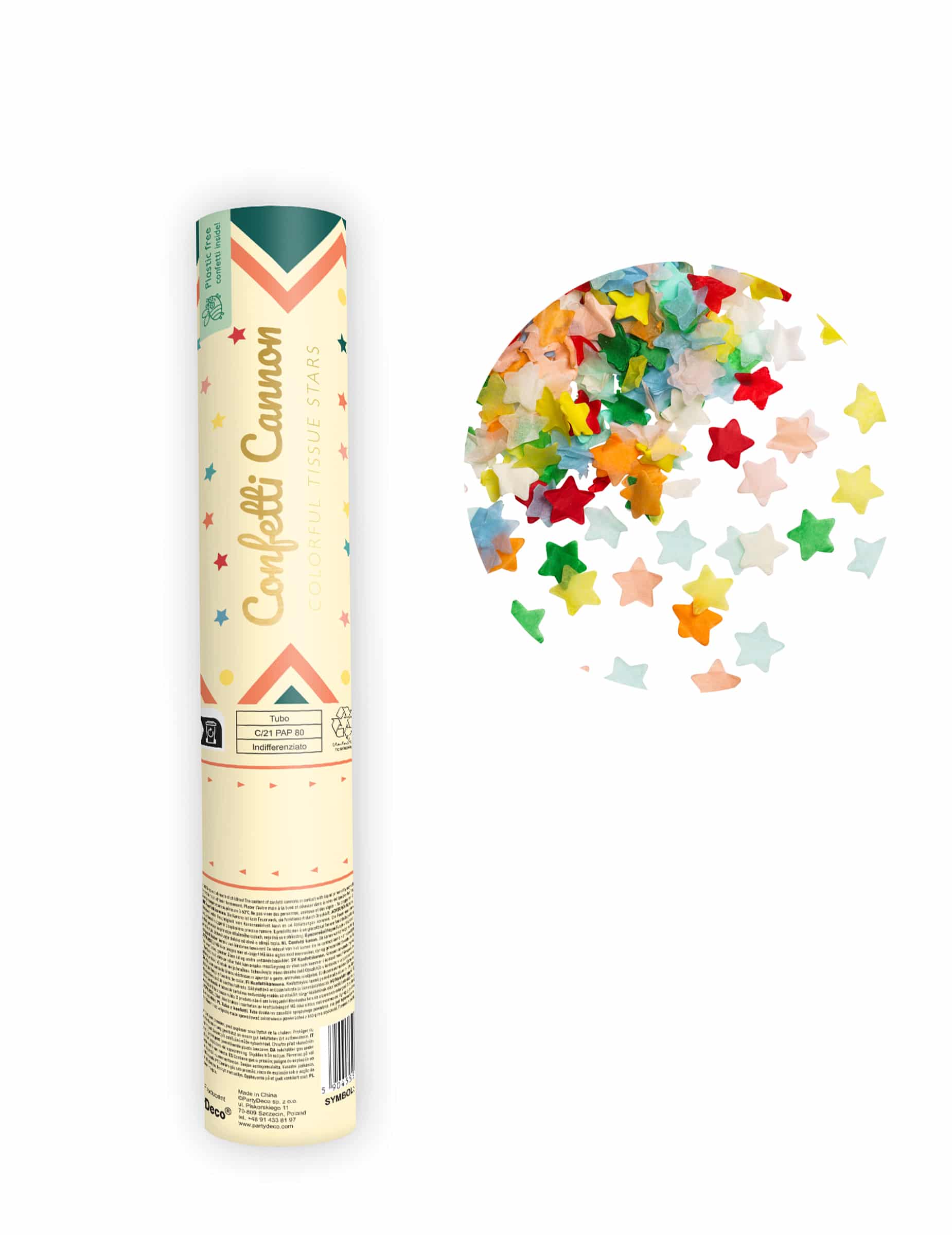 Stern-Konfettikanone aus buntem Papier 20 cm