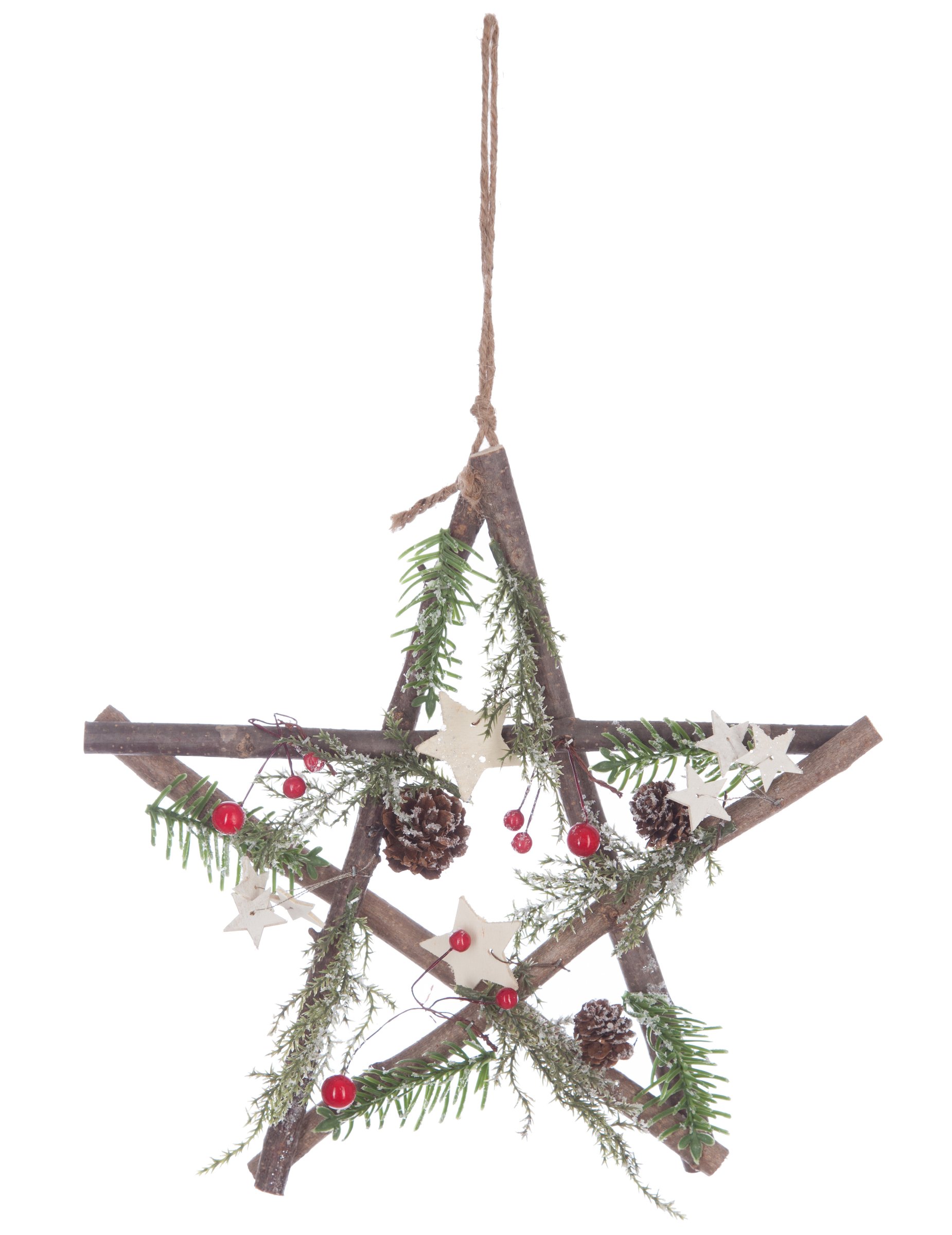Sternen-Hängedeko aus Holz Weihnachten braun-rot-grün 28 cm