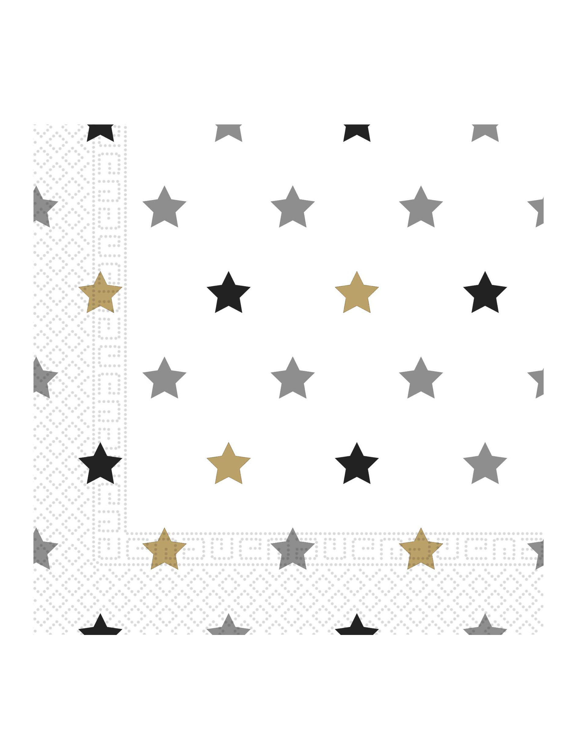 Sternen-Servietten für Weihnachten und Silvester 20 Stück grau-gold-weiß 33 x 33 cm