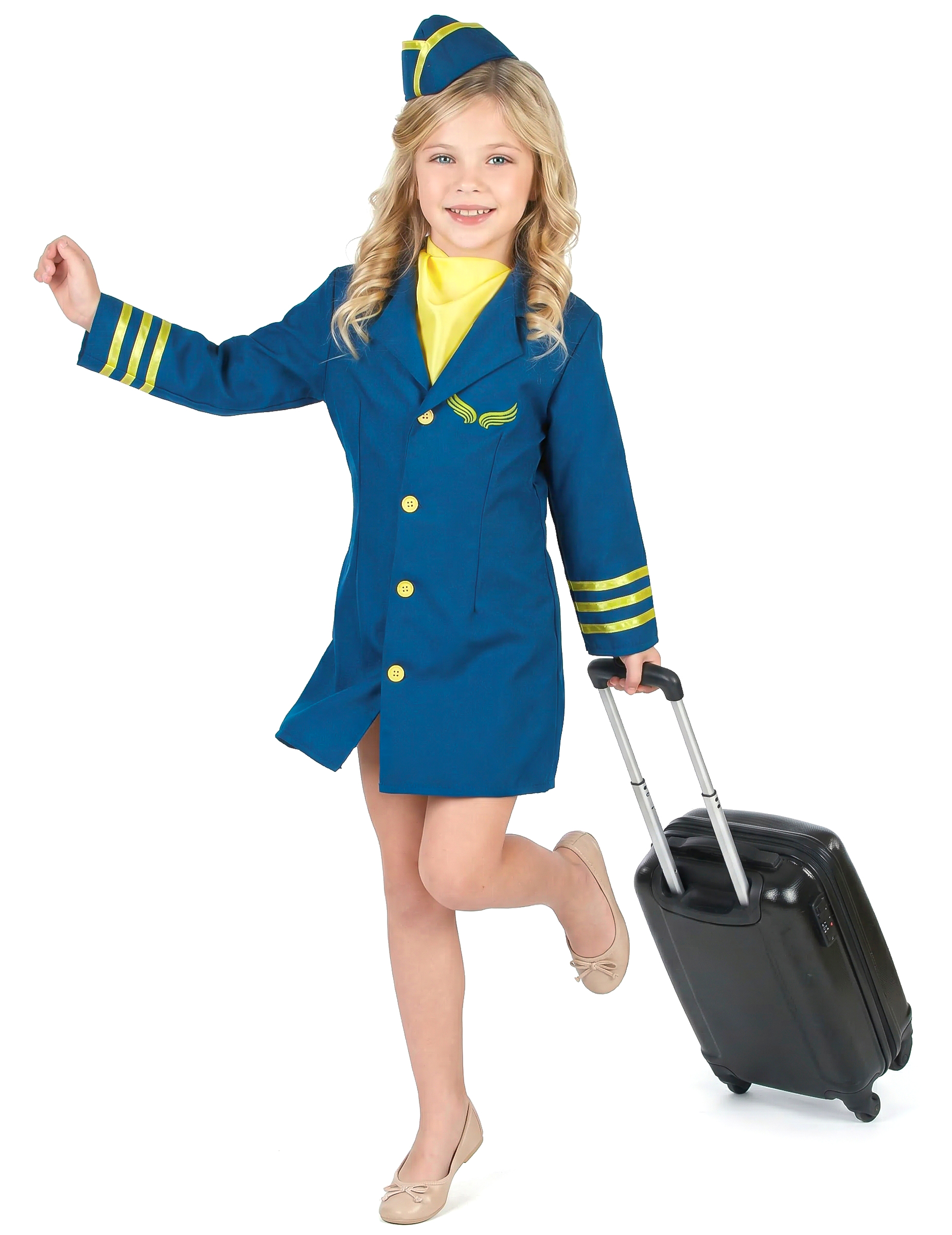 Stewardess-Kinderkostüm Flugbegleiterin blau-gelb