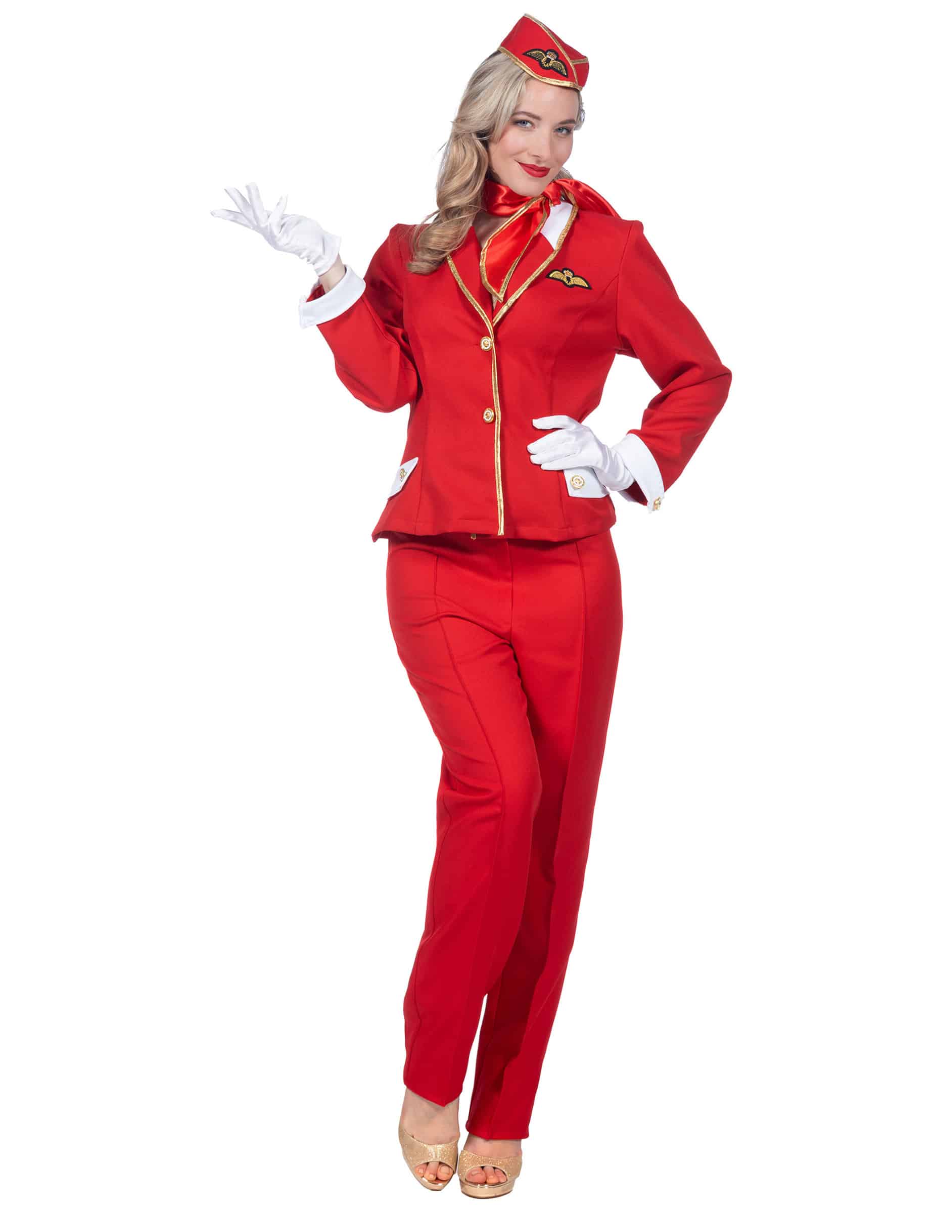Stewardess Kostüm Deluxe für Damen Rot