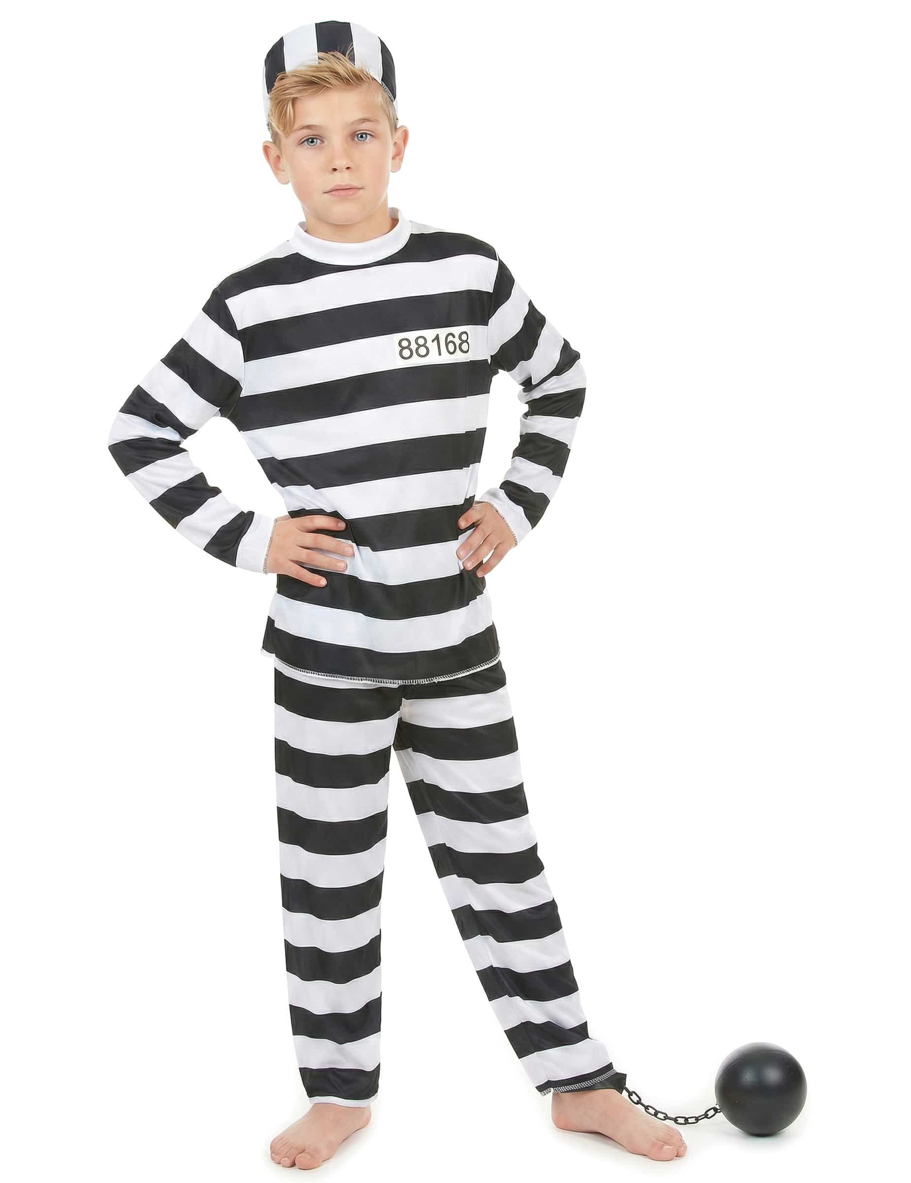 Sträflings-Kostüm für Kinder schwarz-weiss