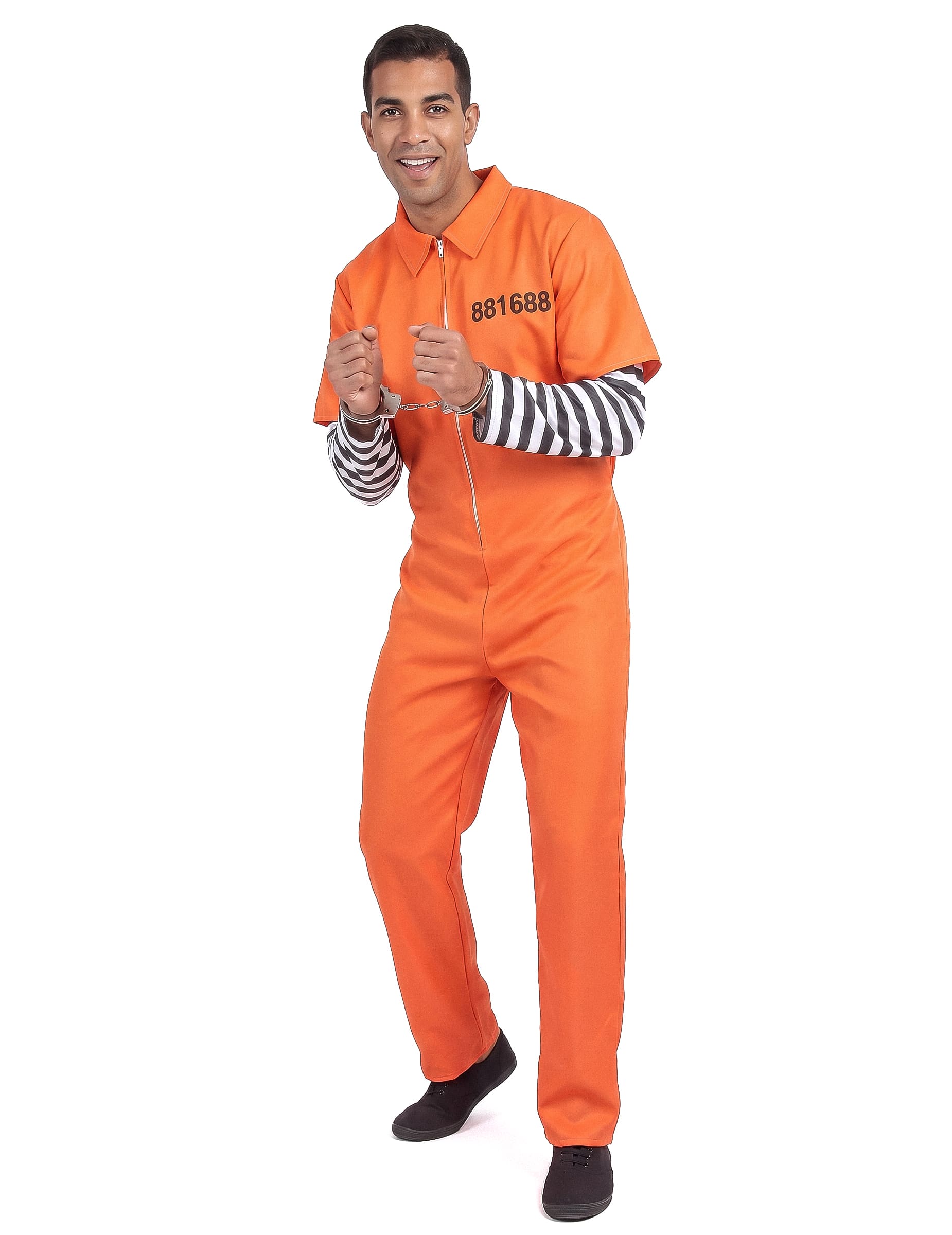 Sträflingskostüm Overall für Herren orange-schwarz-weiss