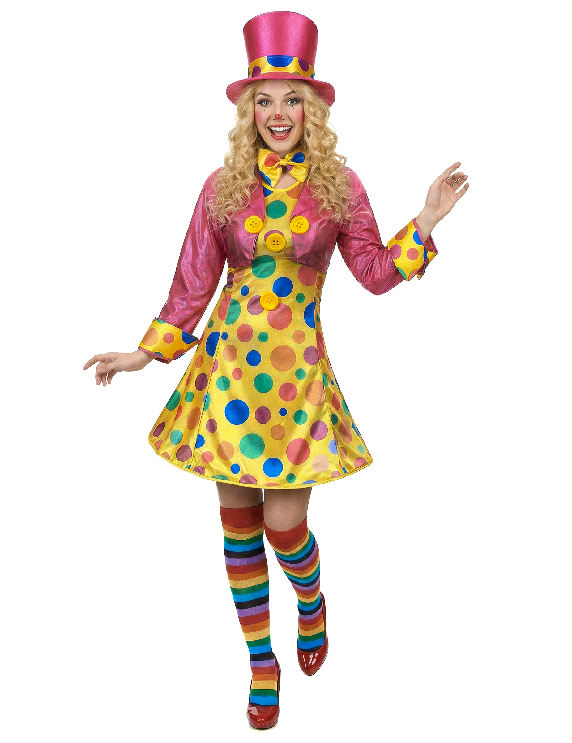Süsse Clown-Frau Damenkostüm Zirkus gelb-pink-bunt