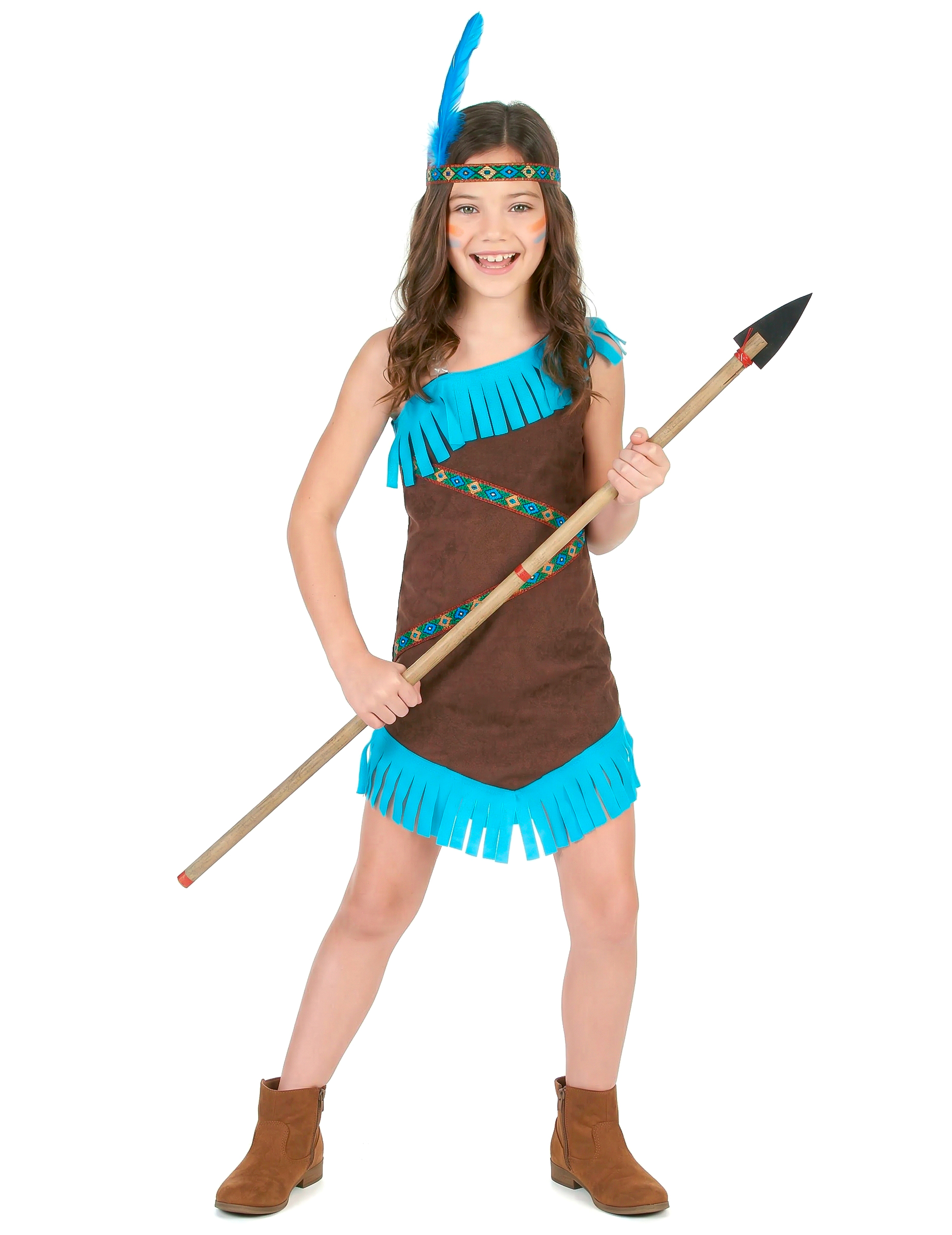 Süsse Indianer-Squaw Kinderkostüm braun-blau