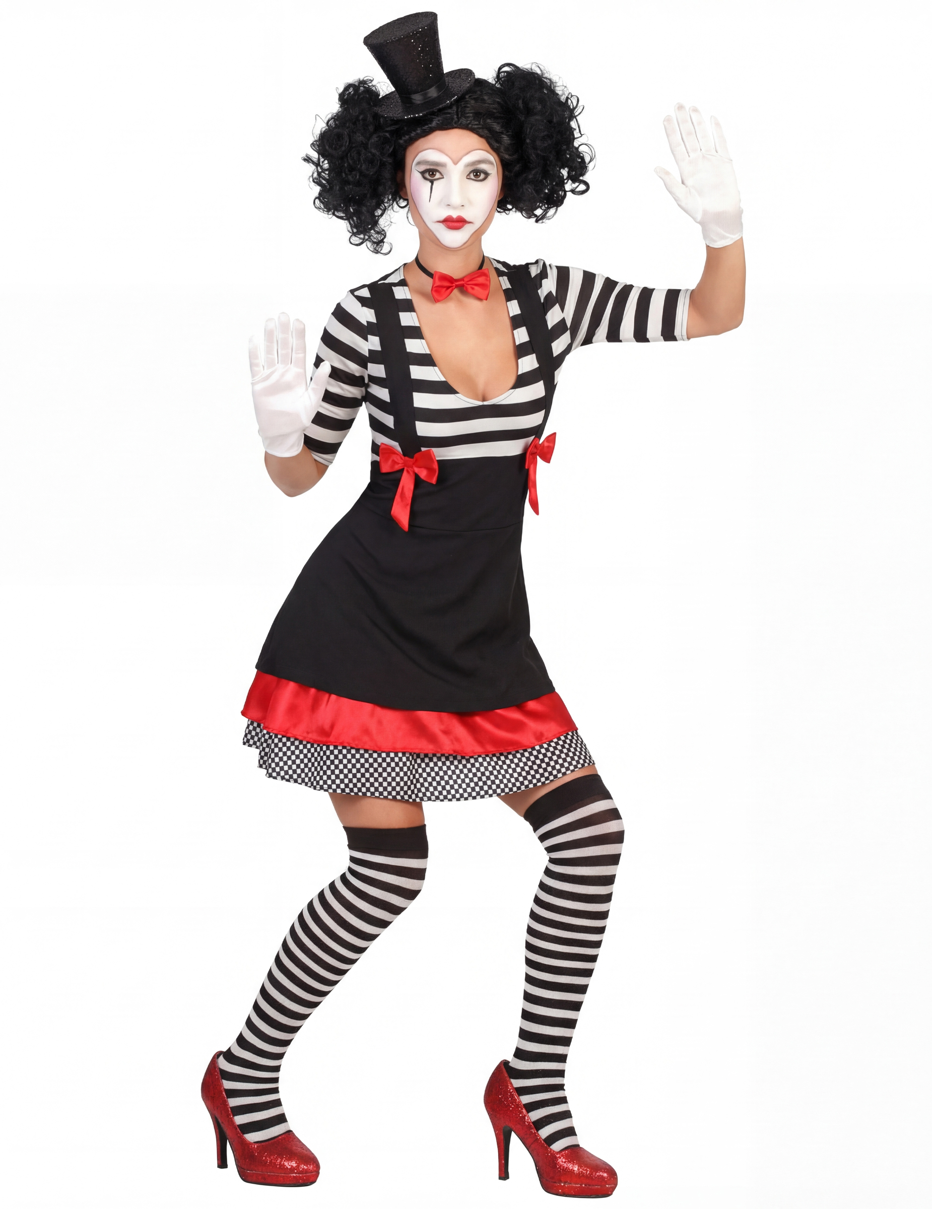 Süsse Pantomime Damenkostüm Clownfrau schwarz-weiss