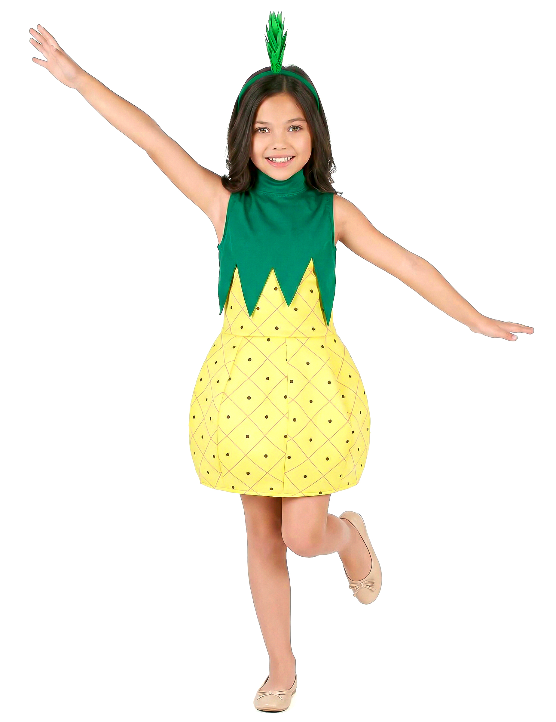 Süsses Ananas-Kostüm für Mädchen grün-gelb