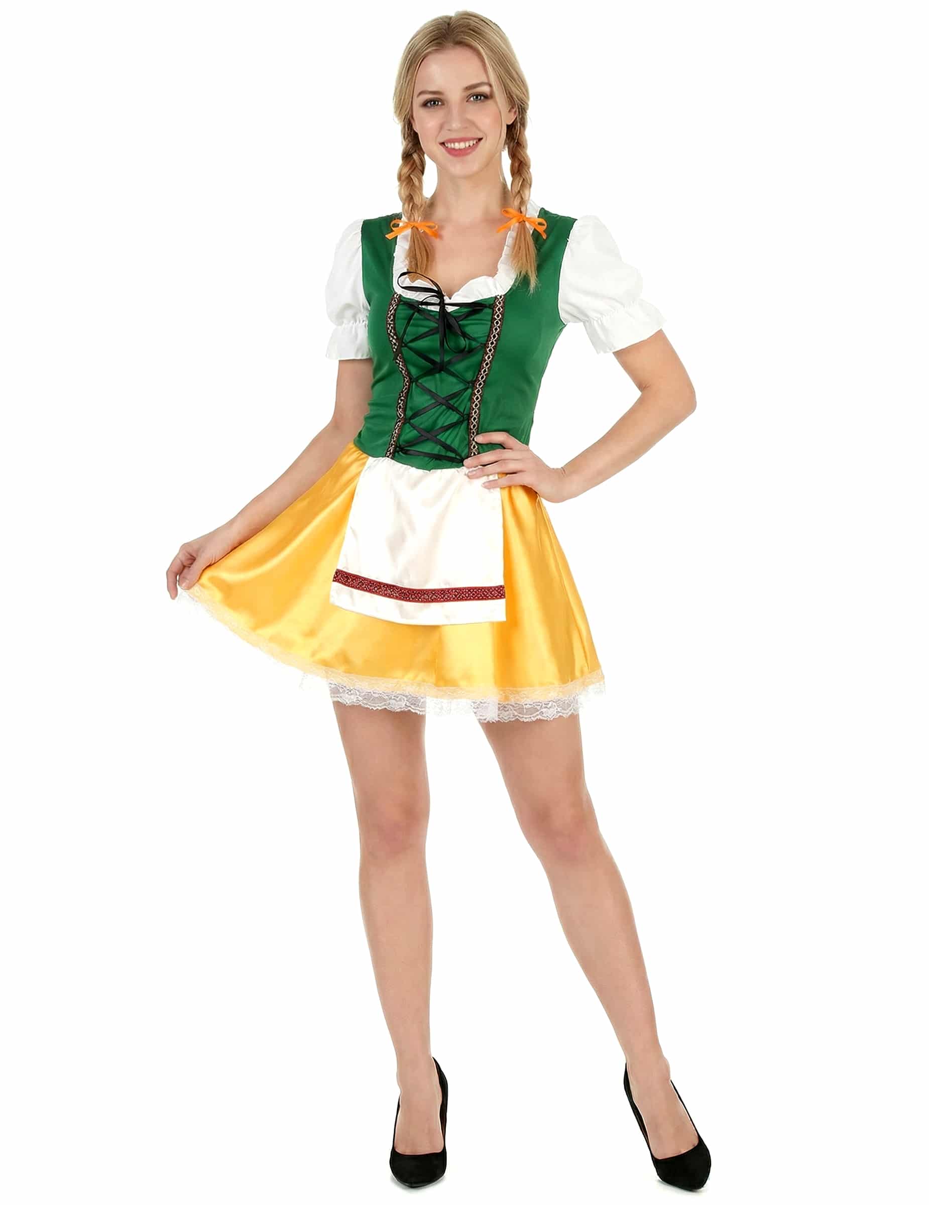 Süßes Bayerin Dirndl Damenkostüm grün-gelb-weiss