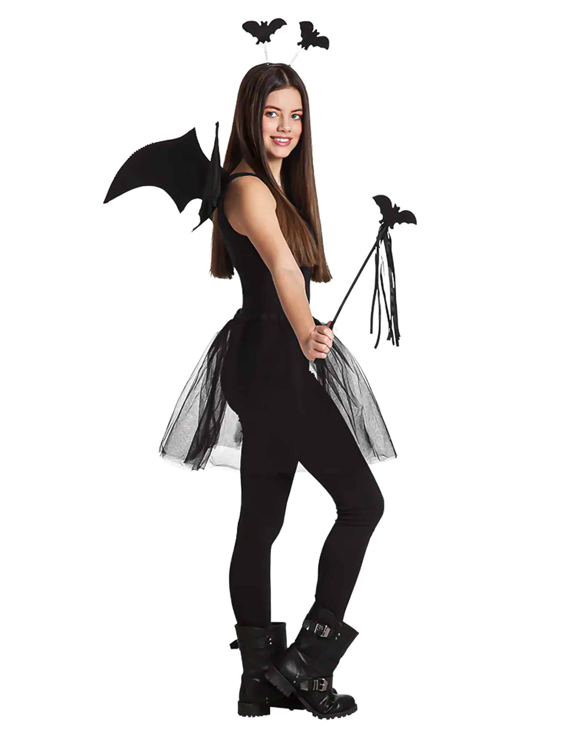 Süsses Fledermaus Kostüm-Set Halloween 4-teilig schwarz