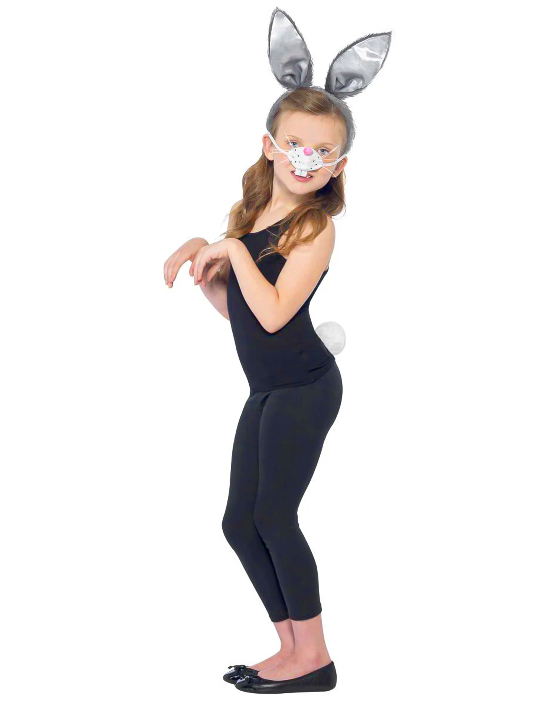 Süßes Häschen Kostüm-Set für Kinder 3-teilig grau-weiss