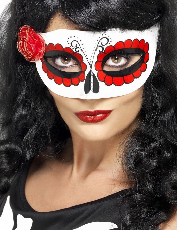 Sugar Skull Halloween Augenmaske weiss-rot
