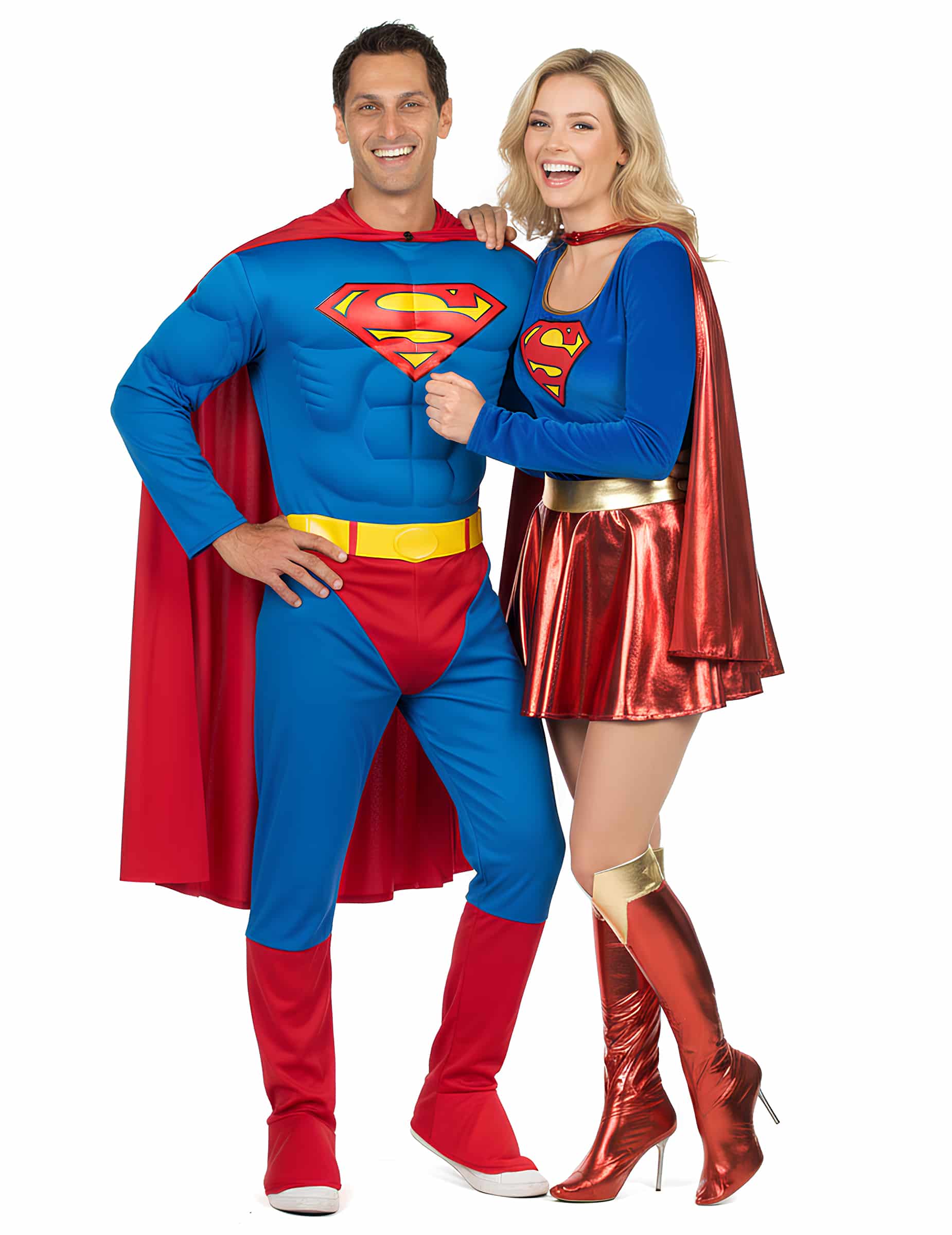 Supergirl und Superman - Paarkostüm für Erwachsene rot-blau