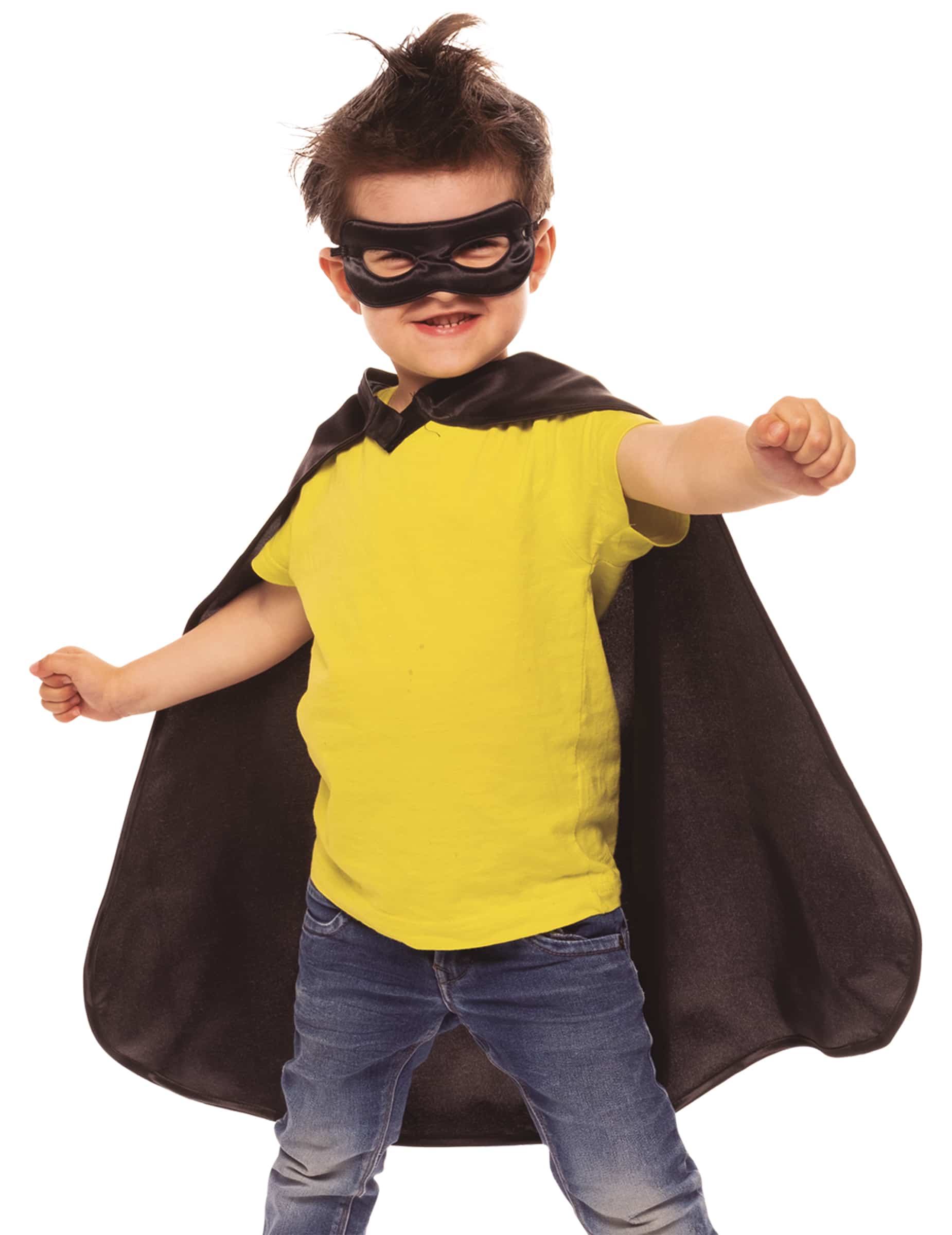 Superhelden Umhang und Maske Set für Kinder schwarz