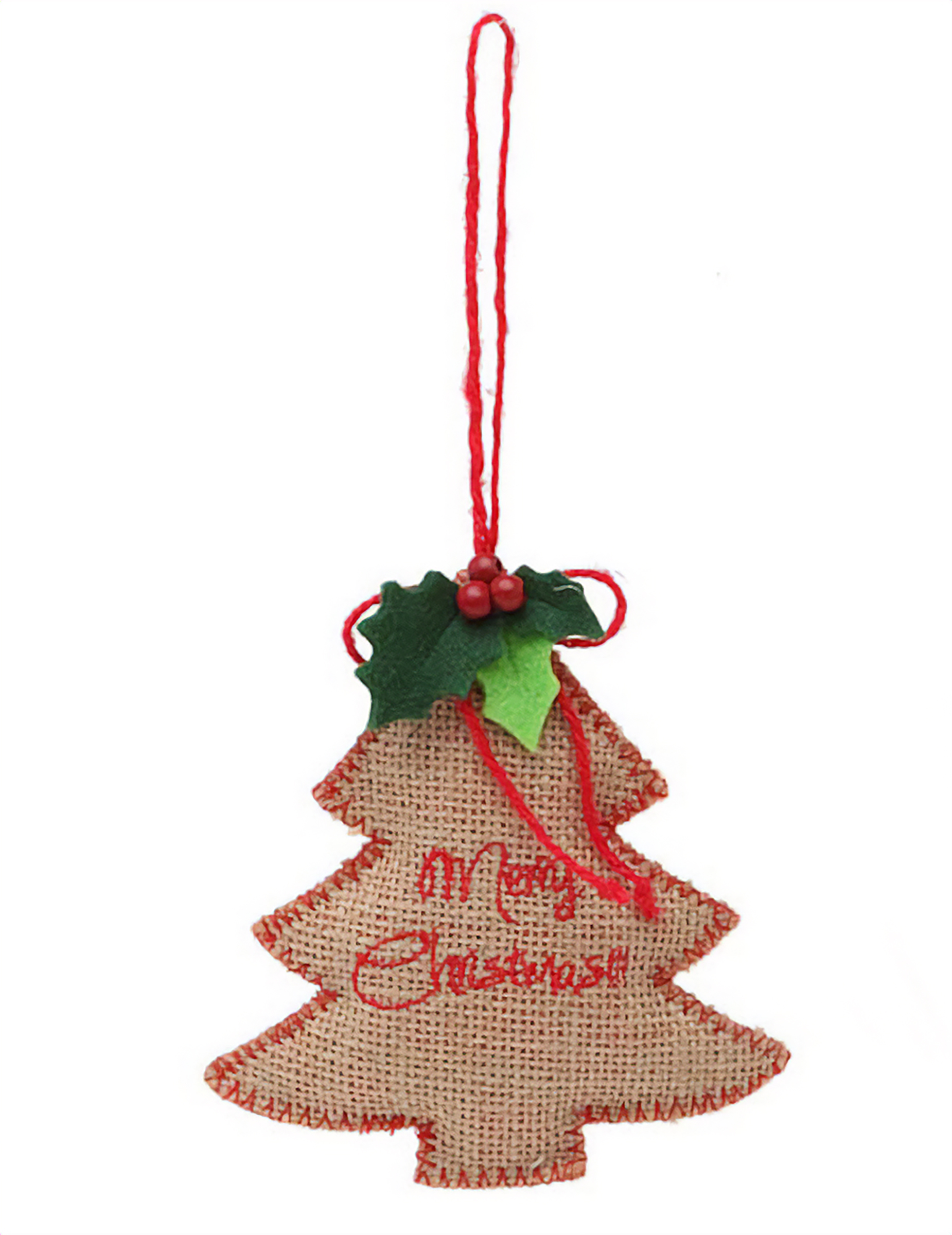 Tannenbaum aus Jute Baumschmuck für Weihnachten braun-grün-rot 13 cm