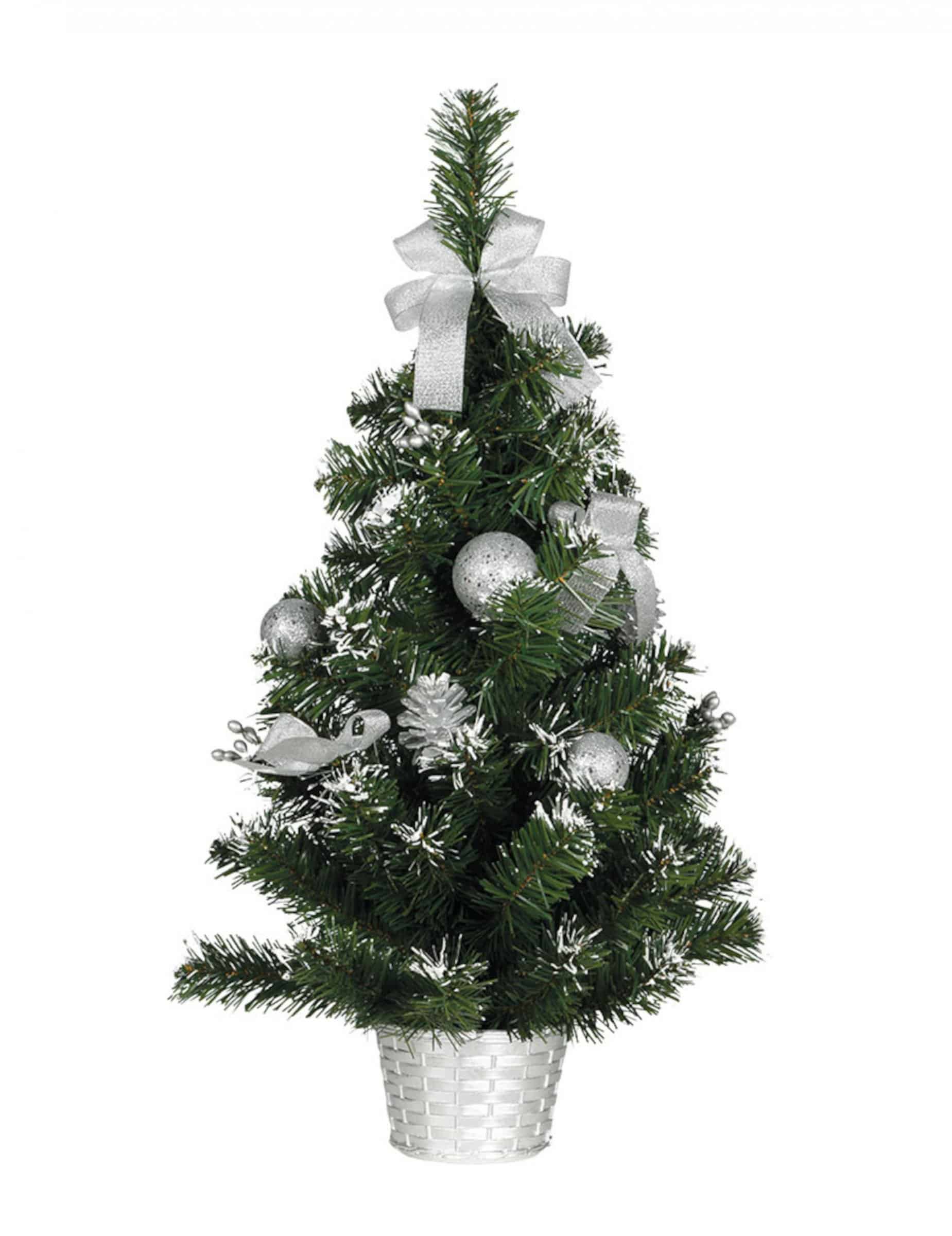 Tannenbaum im Topf mit Silberdeko 60 cm beschneit