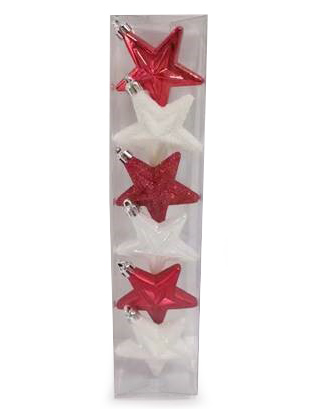 Tannenbaumschmuck Sterne weihnachtliche Deko 6-teilig weiß-rot 6cm