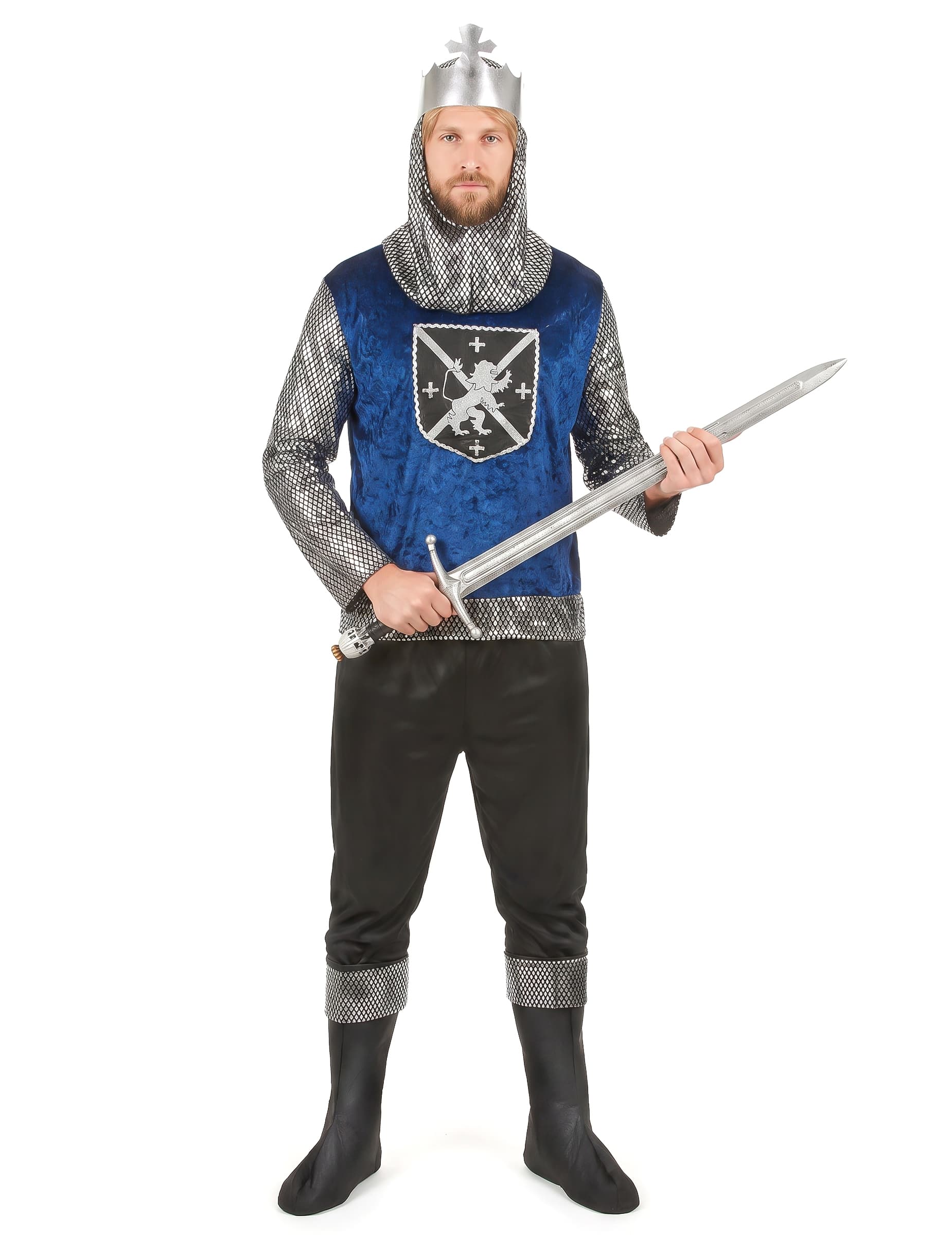 Tapferer Ritter Mittelalter-Herrenkostüm silber-blau-schwarz