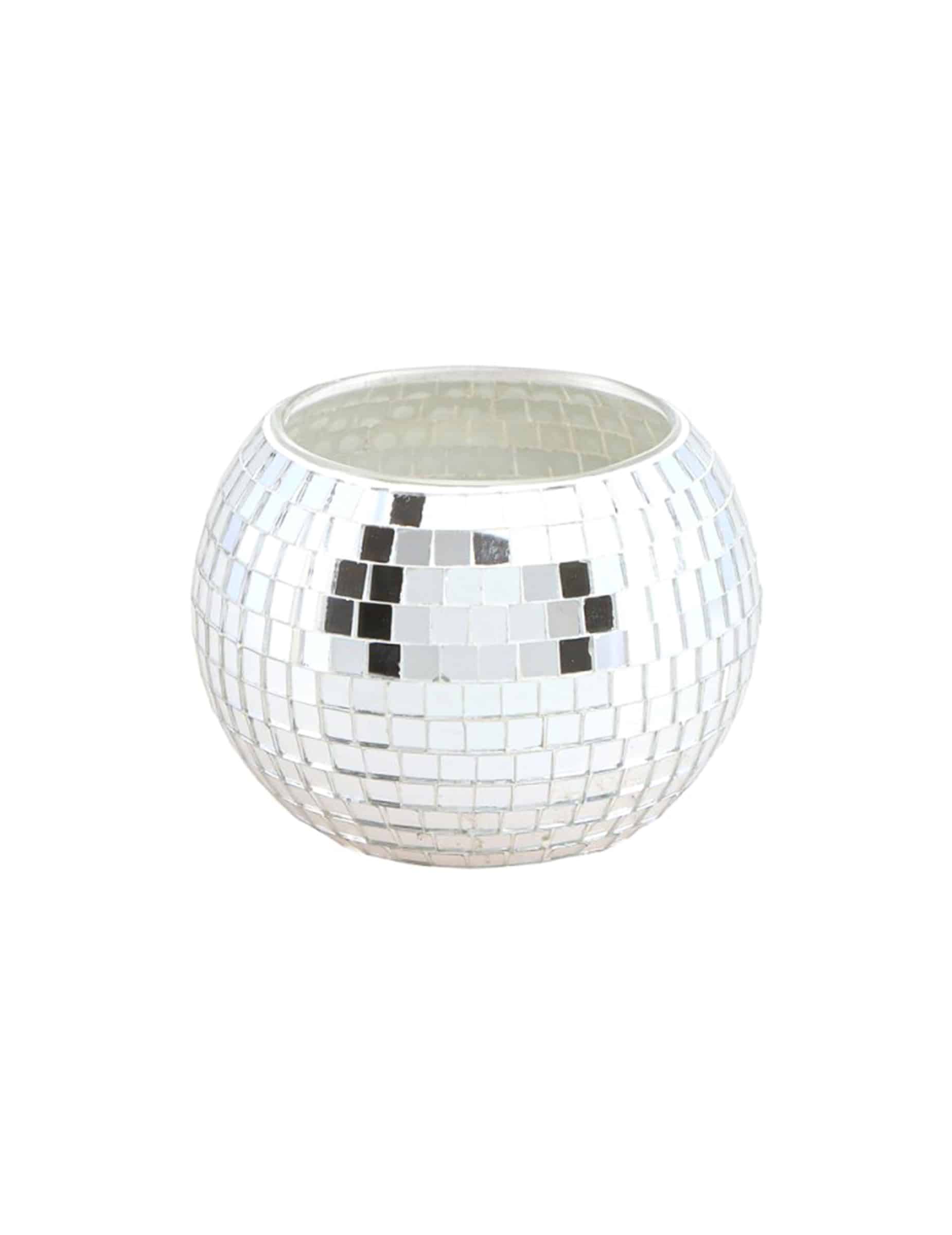 Teelichthalter Diskokugel Silber Glas 8 x 7 cm