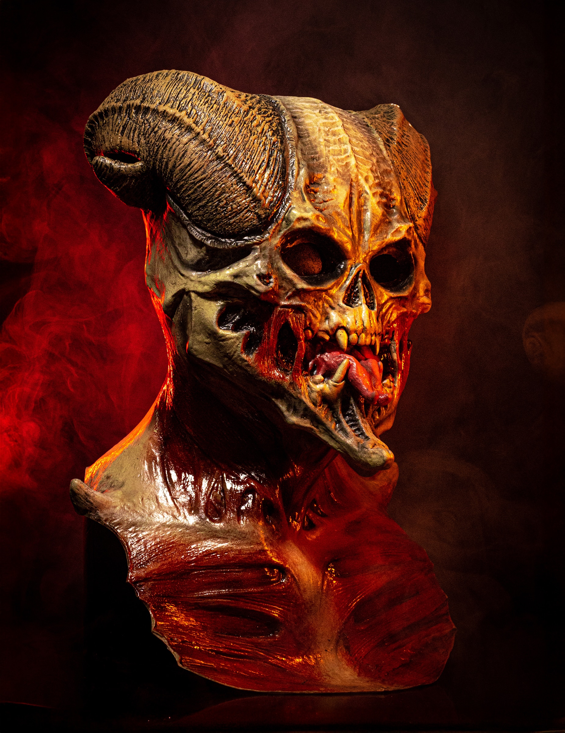 Teuflische Skelett Halloween Maske weiss-braun-rot