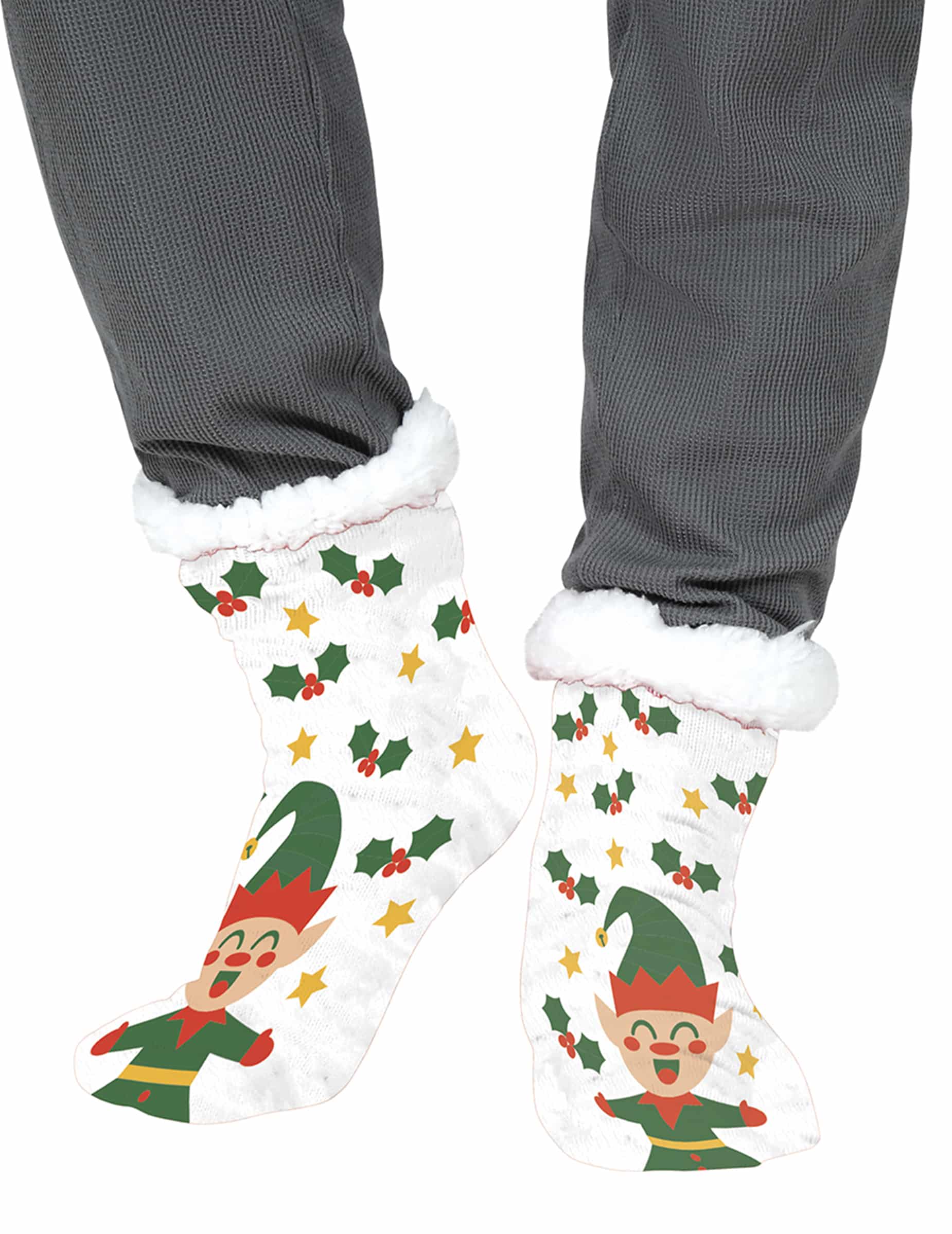 Thermosocken mit Weihnachtselfen Motiv für Erwachsene