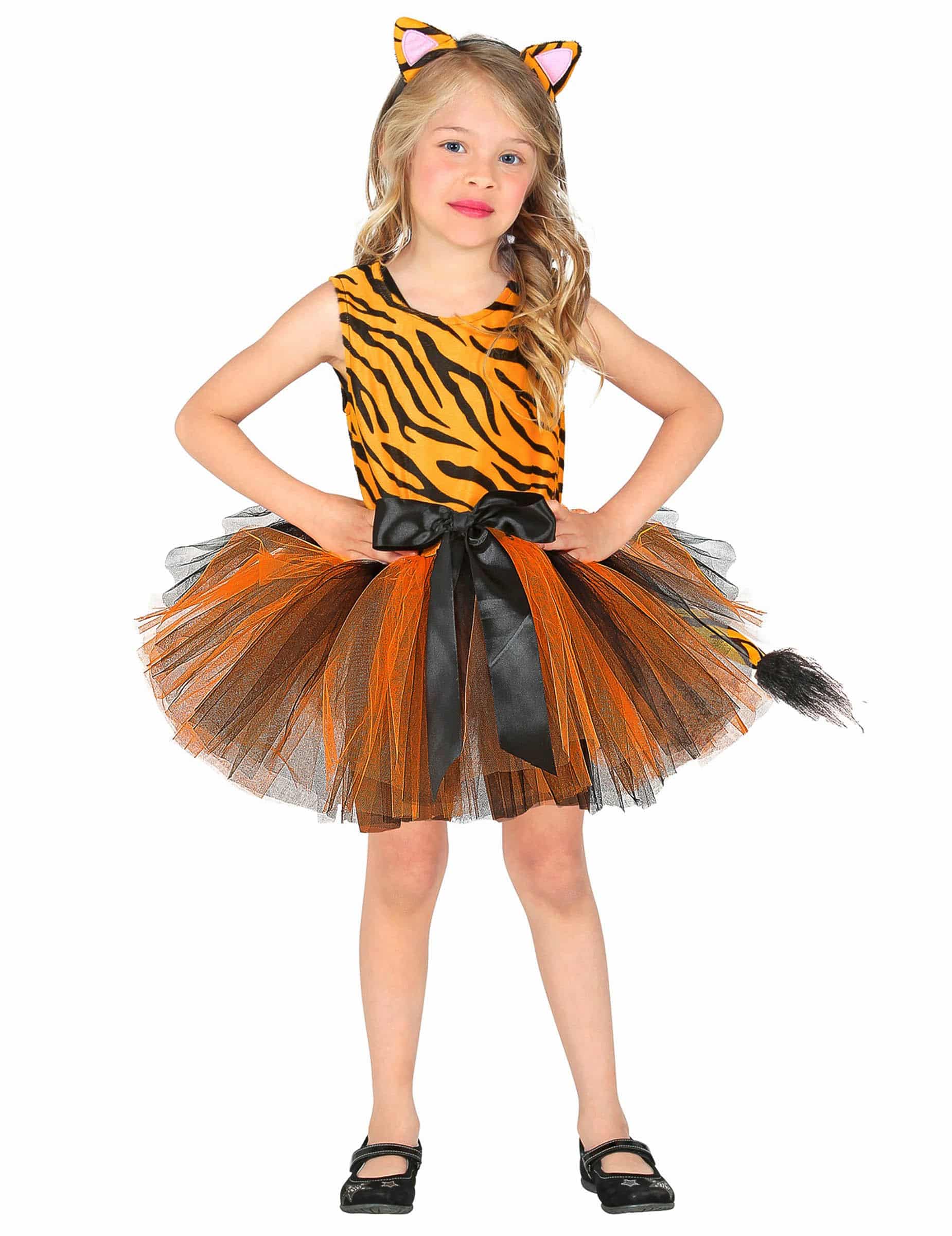 Tiger-Kostüm für Mädchen 2-teilig orange-schwarz