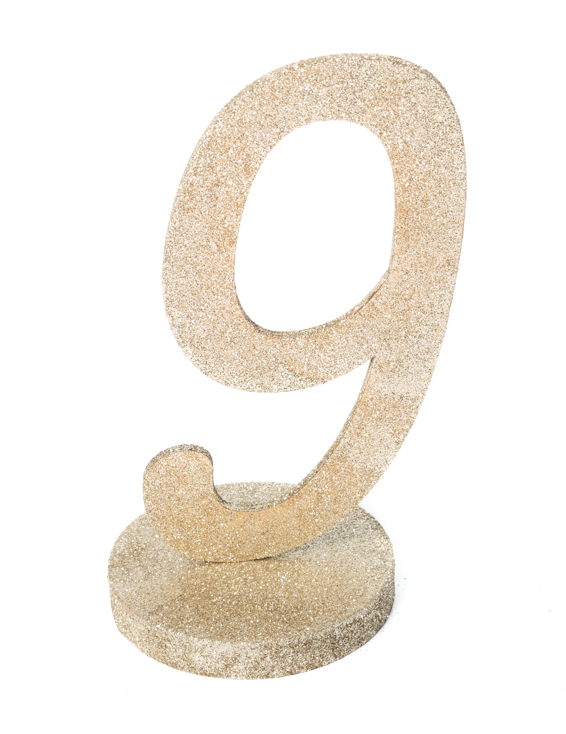 Tischaufsteller Zahl 9 Champagner Glitzer Holz 20 cm mit Sockel