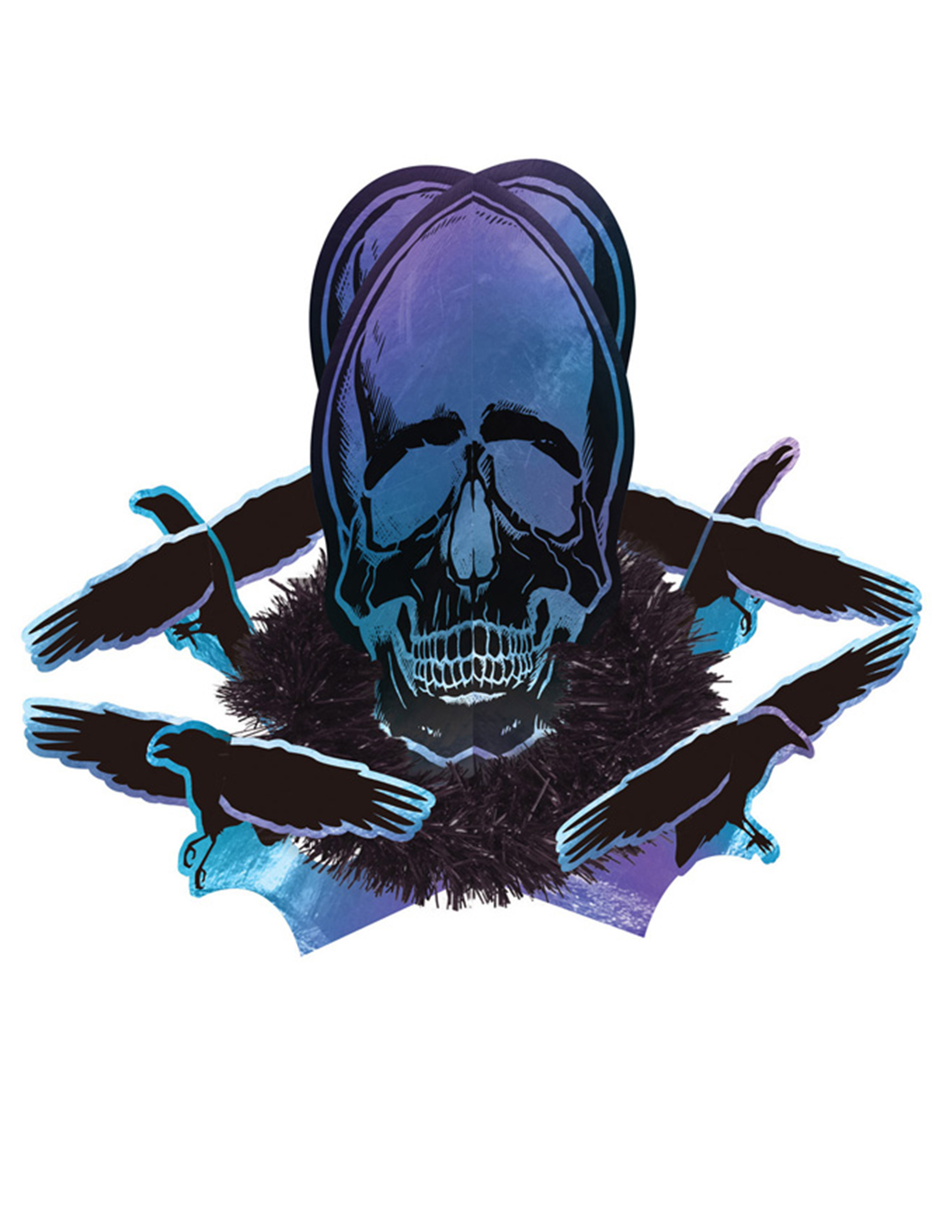 Tischdekoration Boneshine Fever mit Schädel und Raben Halloween-Partydeko blau-schwarz-violett 35x27 cm