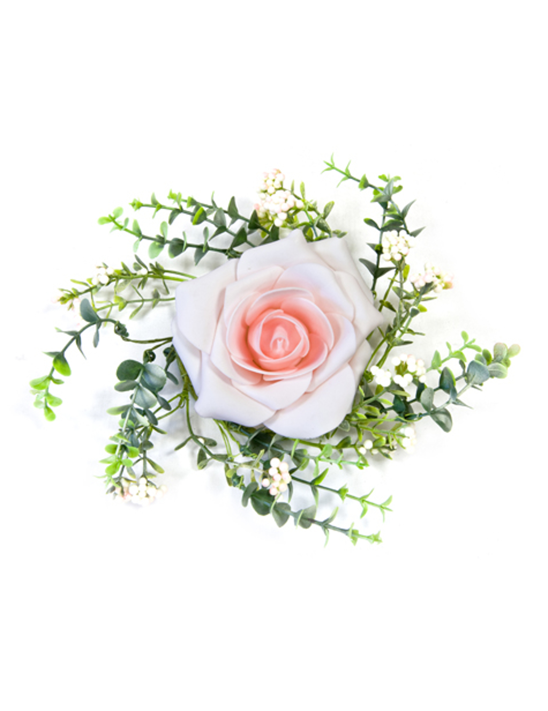 Tischgesteck Rose Rosa mit Blattwerk 18 cm
