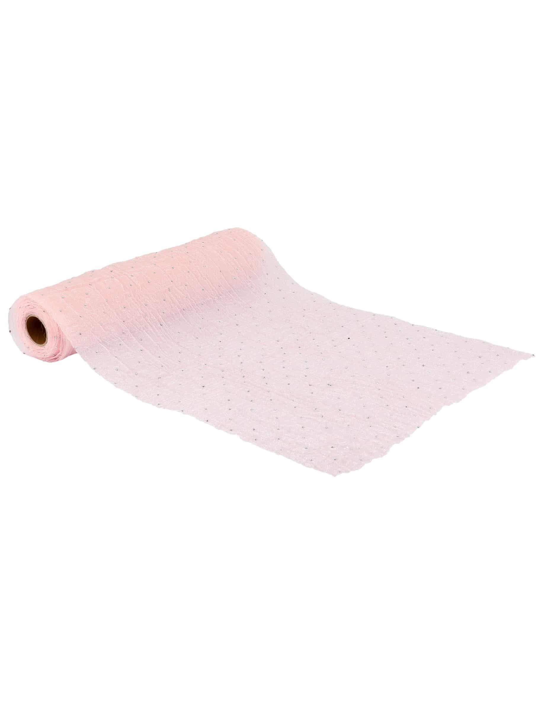 Tischläufer Crinkle-Effekt glitzernd rosa Silber-Strass 28cm x 3m geprägt